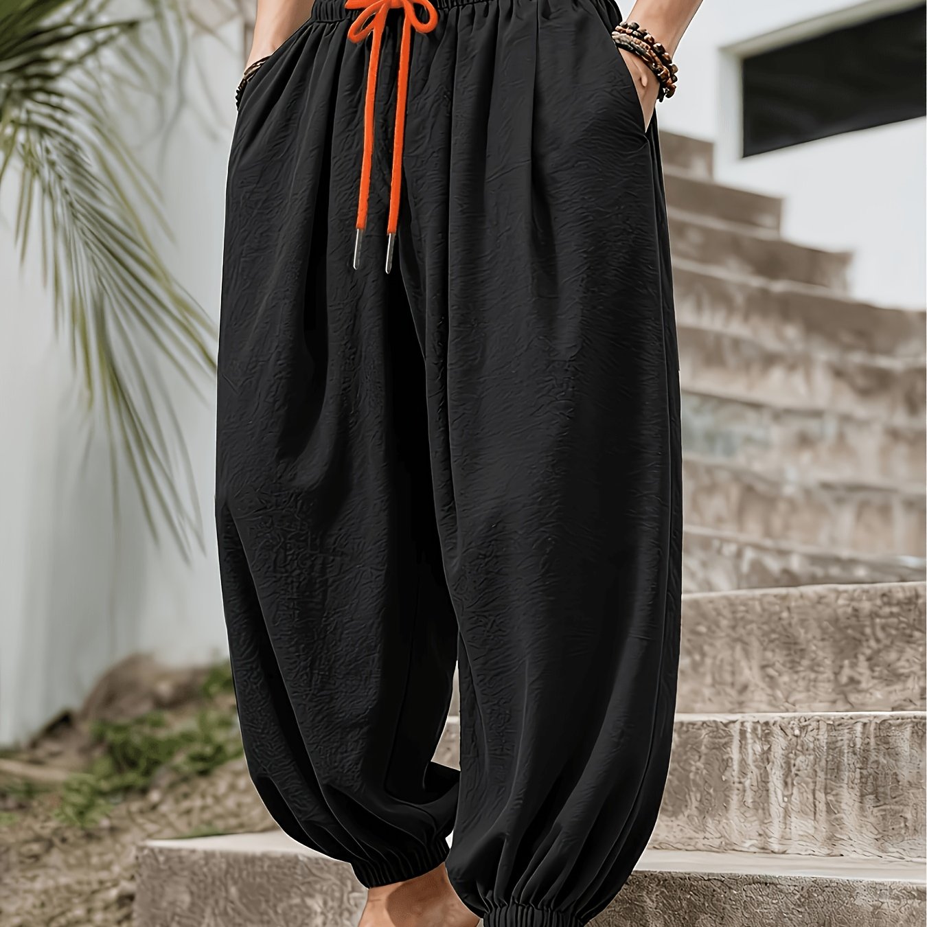 TEMU Pantalones para hombre, pantalones refrescantes con puños y piernas anchas, perfectos para casuales y relajados, pantalones holgados