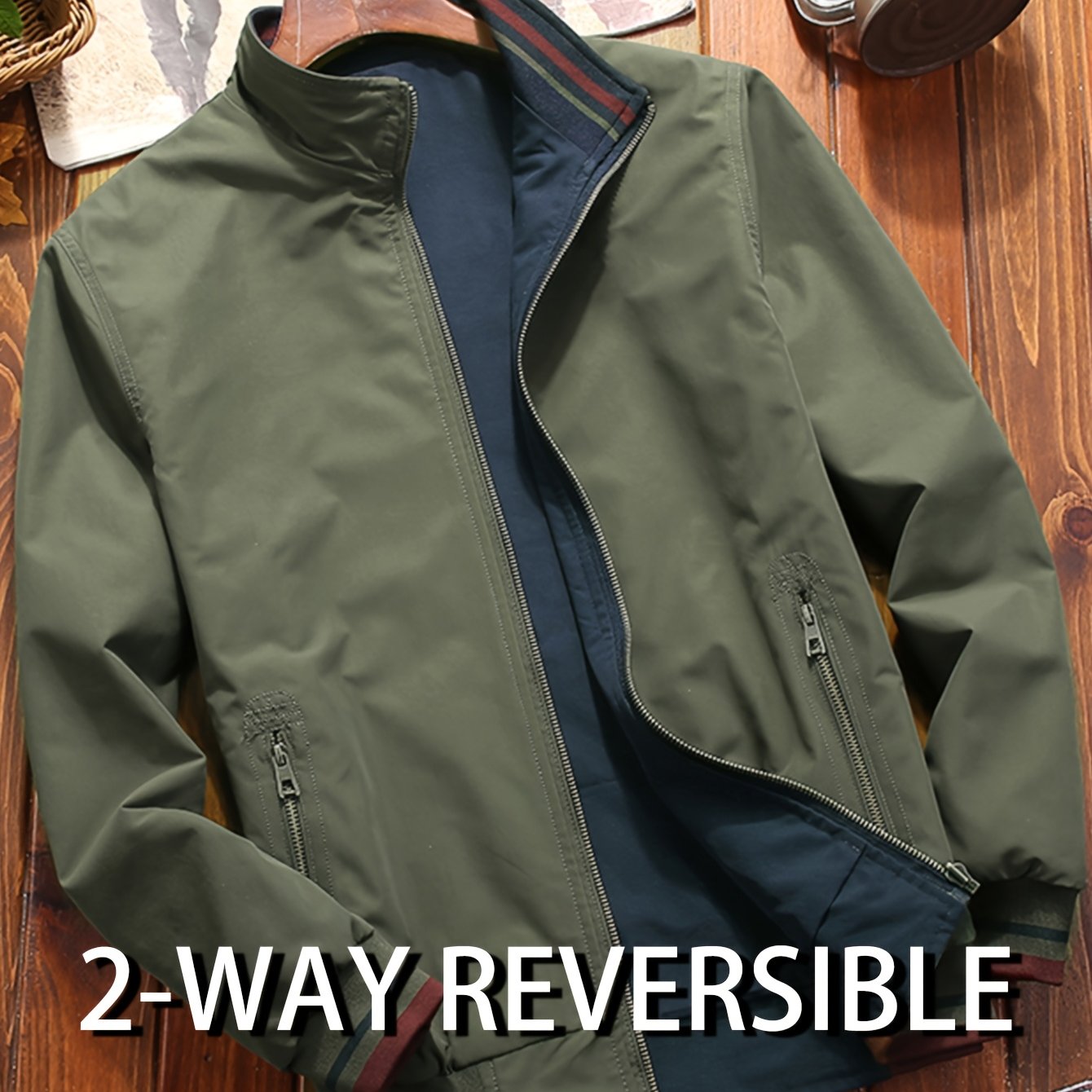 TEMU Chaqueta reversible para hombre diseño con dos formas de llevarla, cuello y bolsillos con cremallera, exterior casual para uso diario y