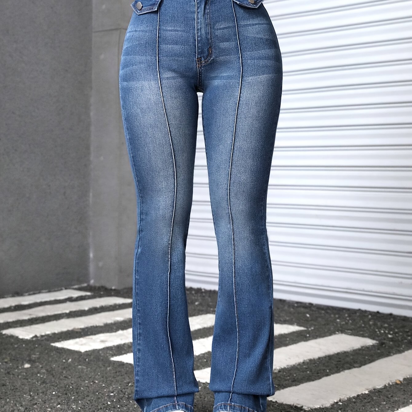 High-stretch Slim-'s Jeans, Flap-pleated Women's Flared Trousers
