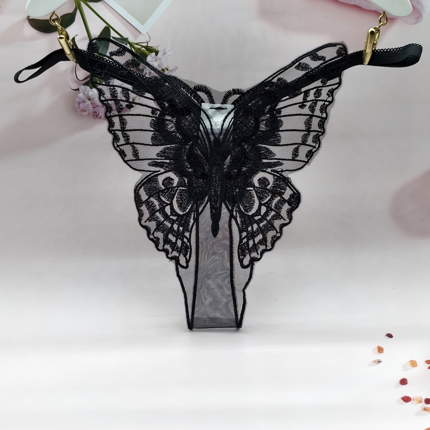 TEMU Culotte string à broderie papillon, dentelle tentante, taille basse et dos en T pour femme