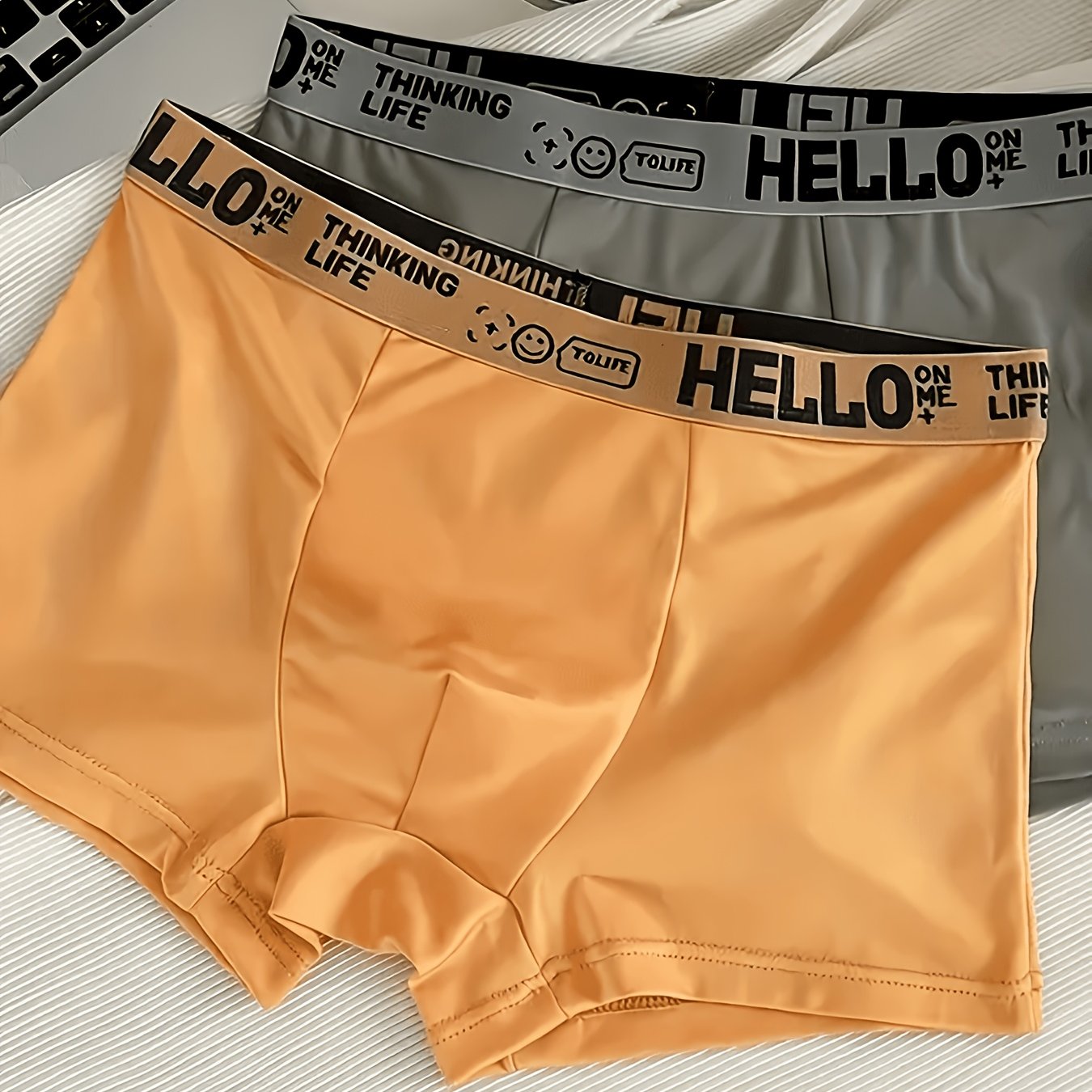 TEMU 2 pezzi Boxer da taglie forti, combinazione di colori casuali, 96% poliestere e 4% spandex, elastico, motivo casual con scritta "Hello", colori: