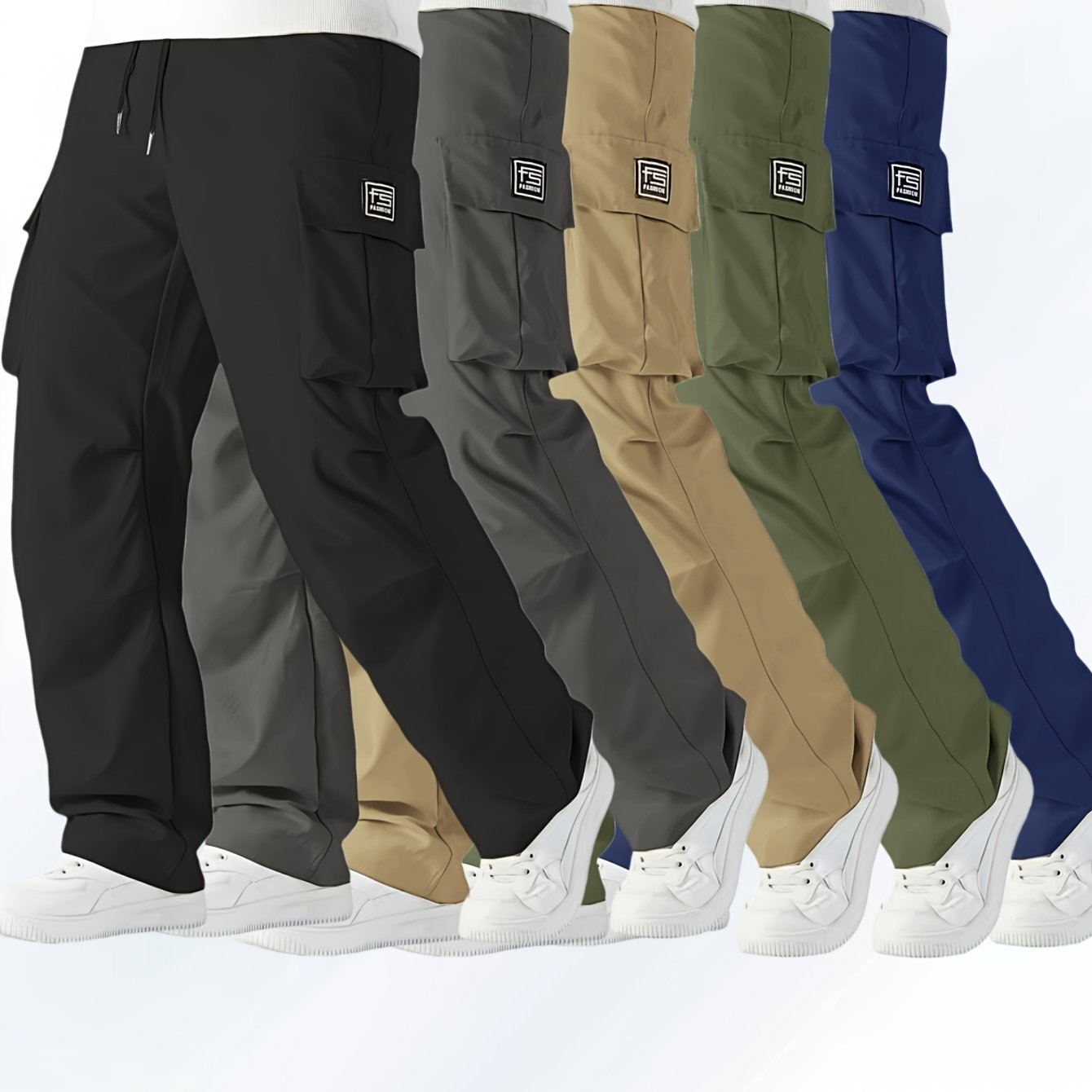 TEMU 5pcs Men' Color Cargo Pants With Pockets, Suitable For Outdoor Running
