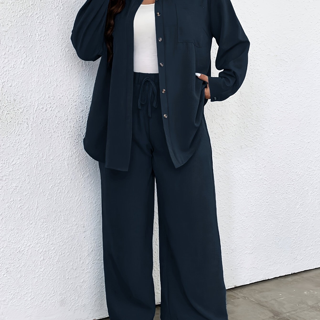 Image of Oversized Shirt And Wide-leg Pants With Front Pocket