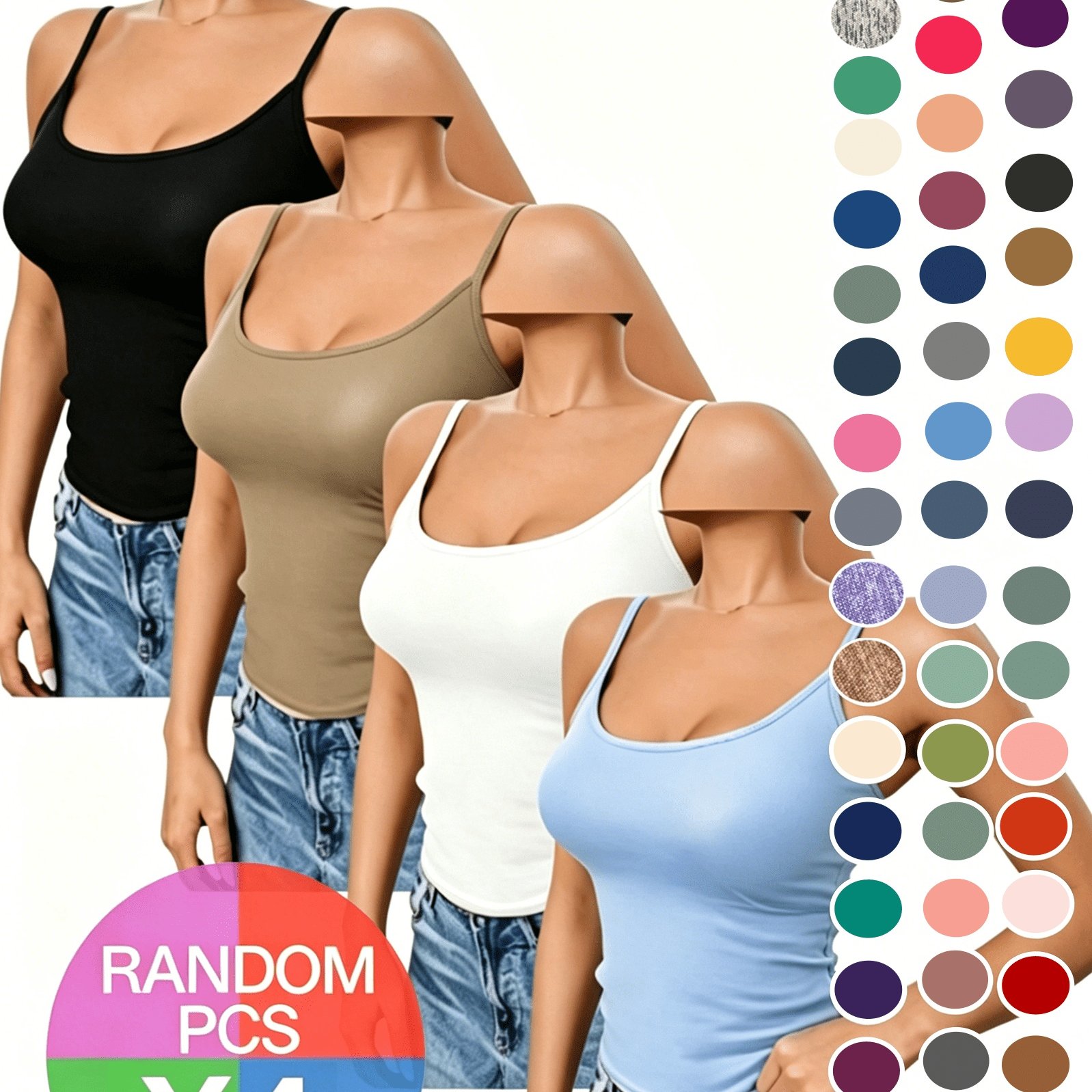 TEMU 4pcs Random Color Women's Sporty Casual Camisole Tank Tops