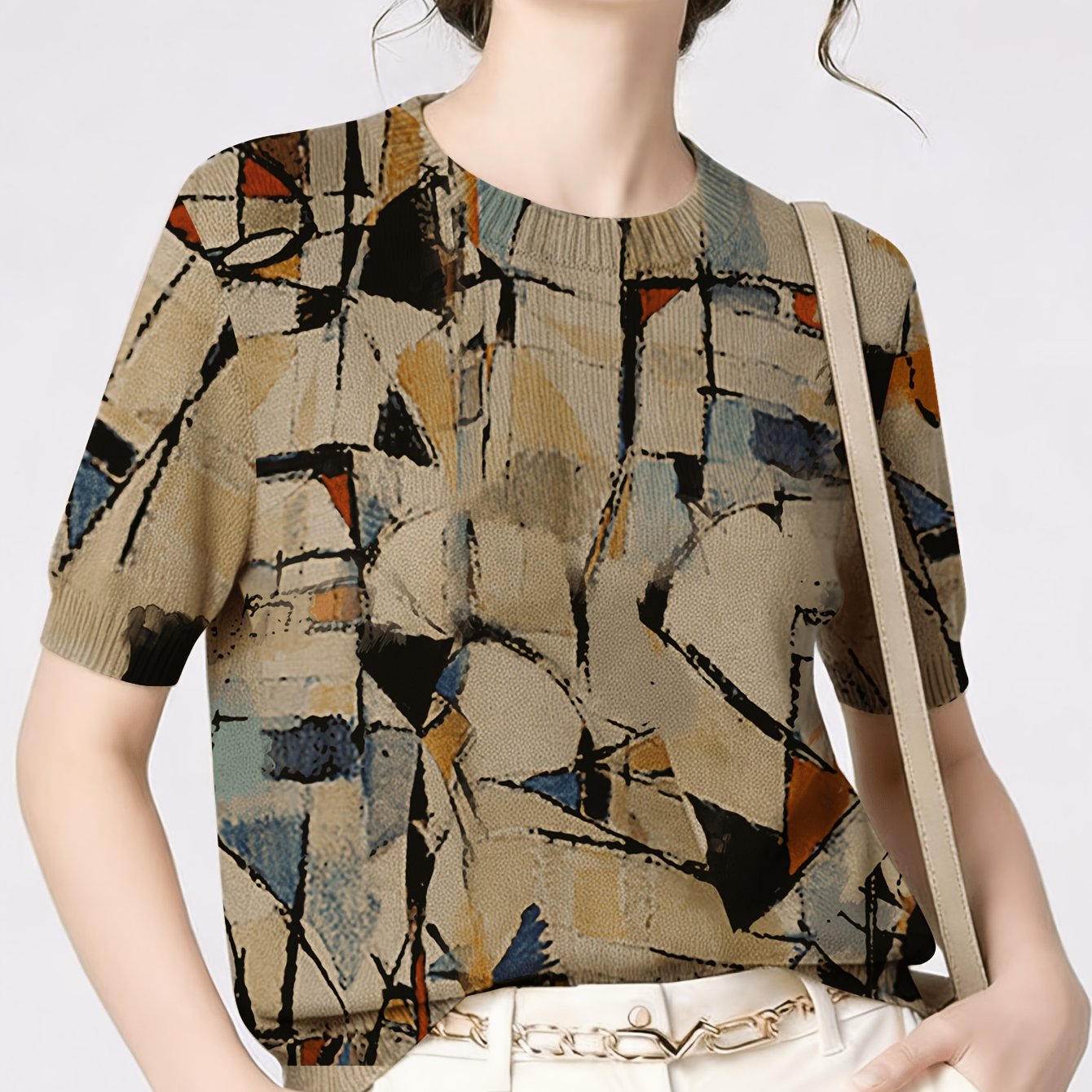 TEMU Spring And Summer New Style Fashion Solid Color Round Neck Short-sleeved Women's Wear, No Texture Printing, Loose Cut, -friendly And Breathable,