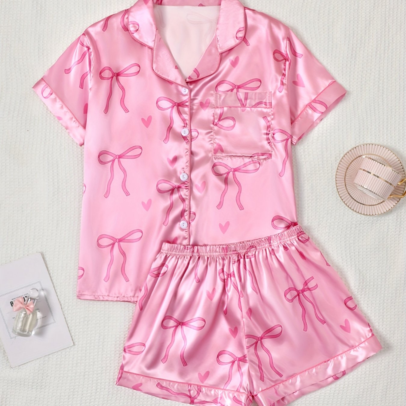 TEMU Summer Women's Loose Print Trimmed Collar 2pcs Set