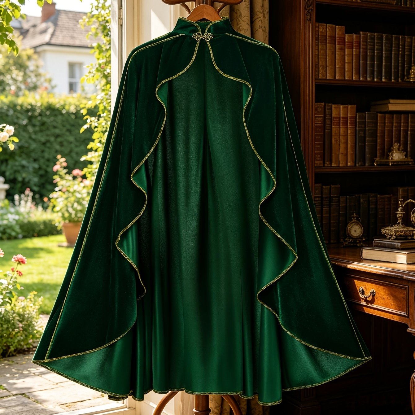 TEMU New Halloween Costume, Medieval Stand Collar Double-breasted Cape Cloak, Halloween Ball Banquet Vintage Golden-trimmed Shawl Cape, Role-playing