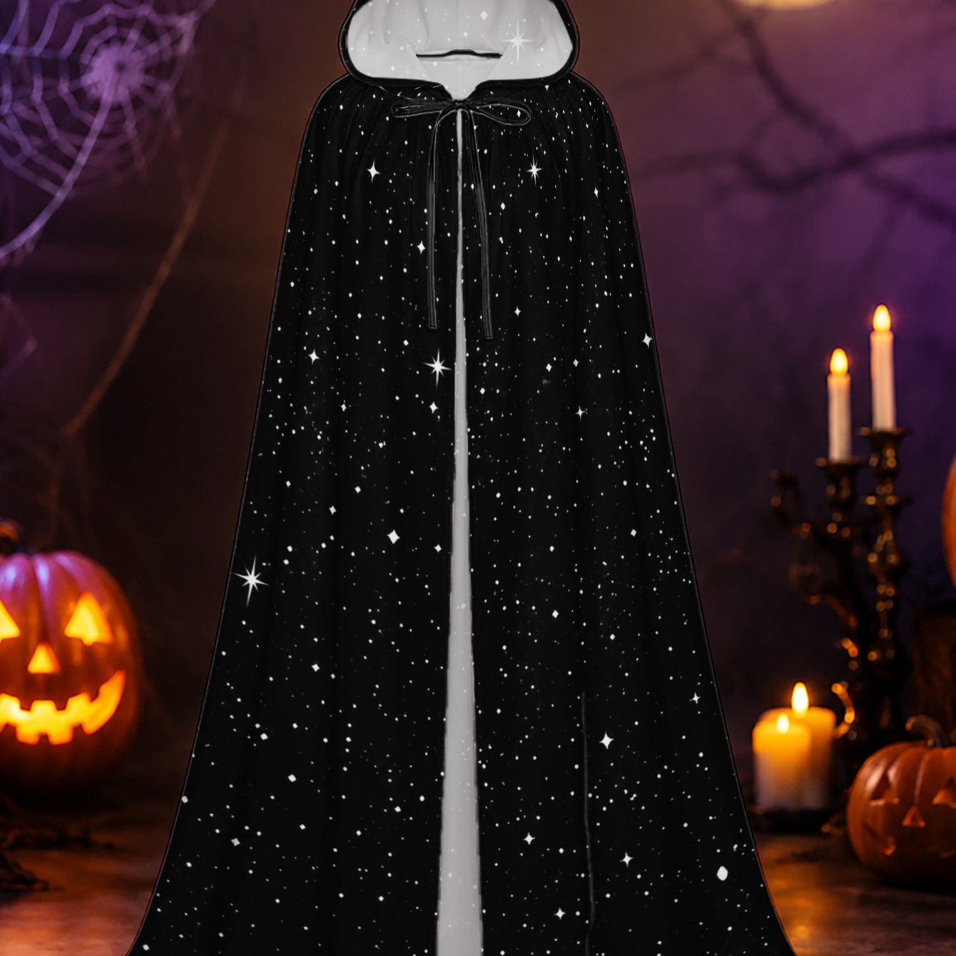TEMU 1pc, Machine Washable Polyester Cape With Print, Adult Hooded Cloak For Halloween Horror Events And Christmas Family Parties