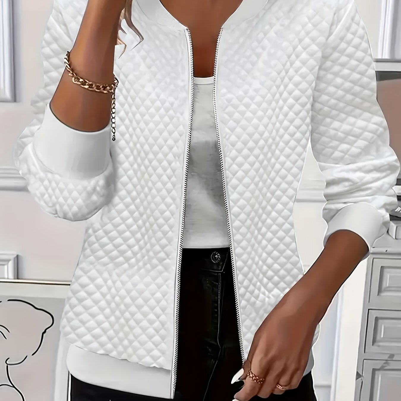 Plus Size, Elegant Autumn Winter Solid Color Zipper Plus Size Women's Long Sleeve Sweatshirt Jacket