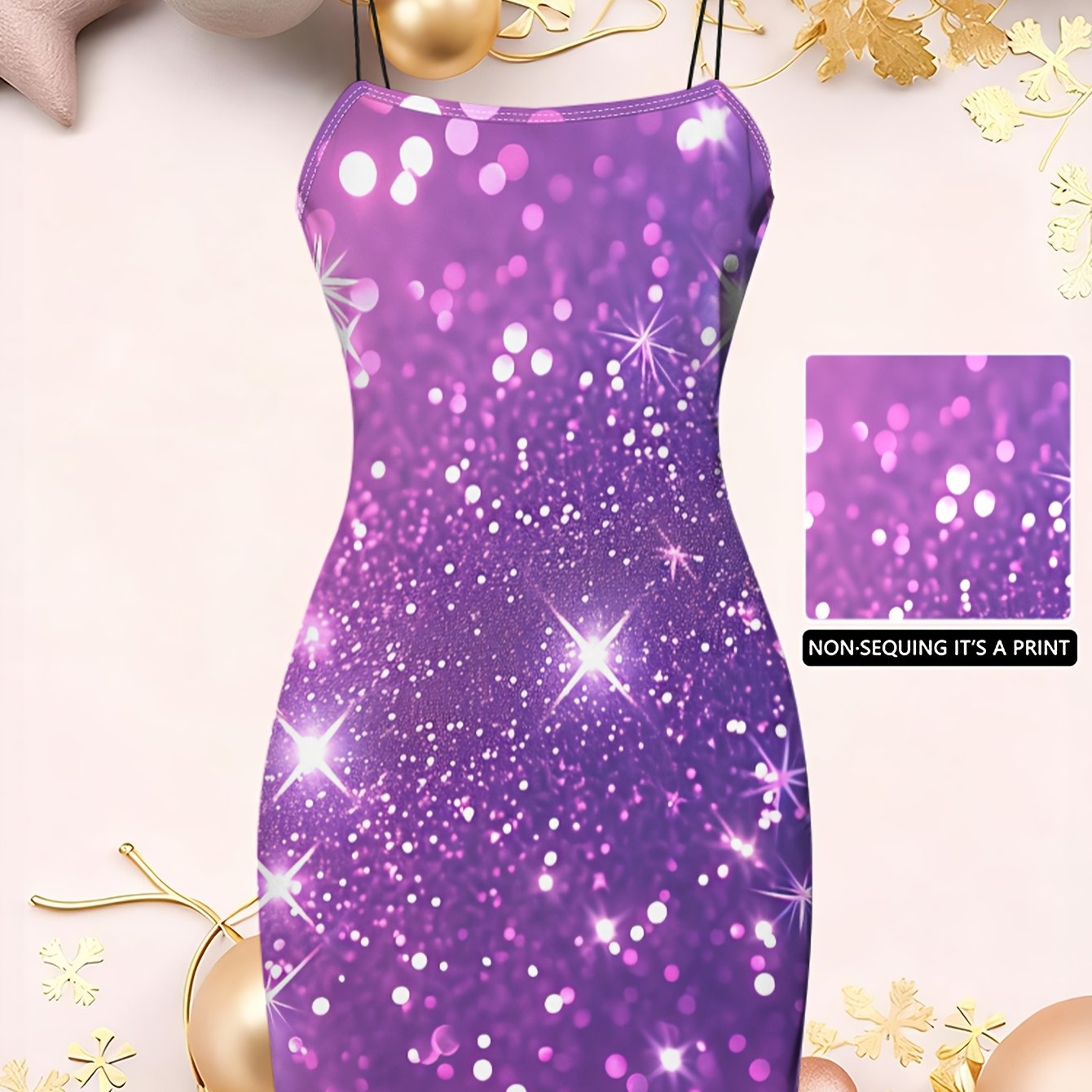 TEMU Versatile Elegant Women's Printed Sleeveless Dress, Slim-fit Spaghetti Strap Mini Dress, Casual Summer Party Beach Dress For Cocktail Parties,