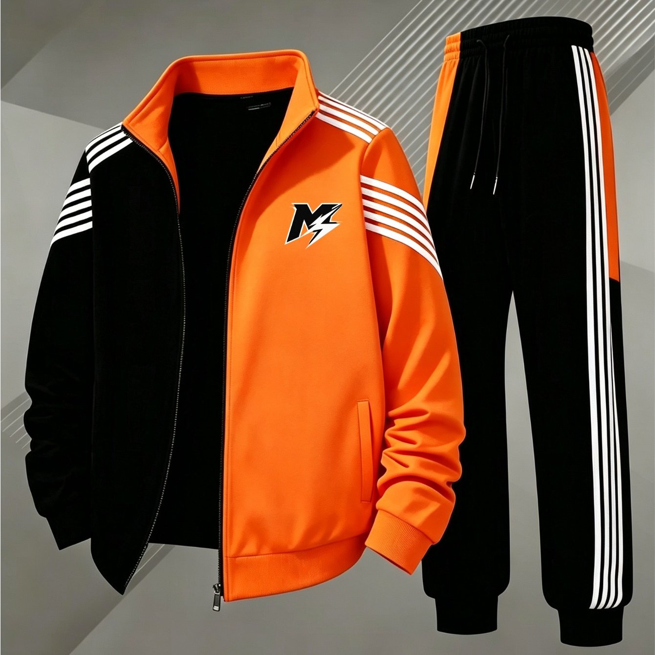 Zip Up Tracksuit Set Street Style With Black Stripes Sportswear Men's Fashion For Adults Men Casual Wear Sport Outfit