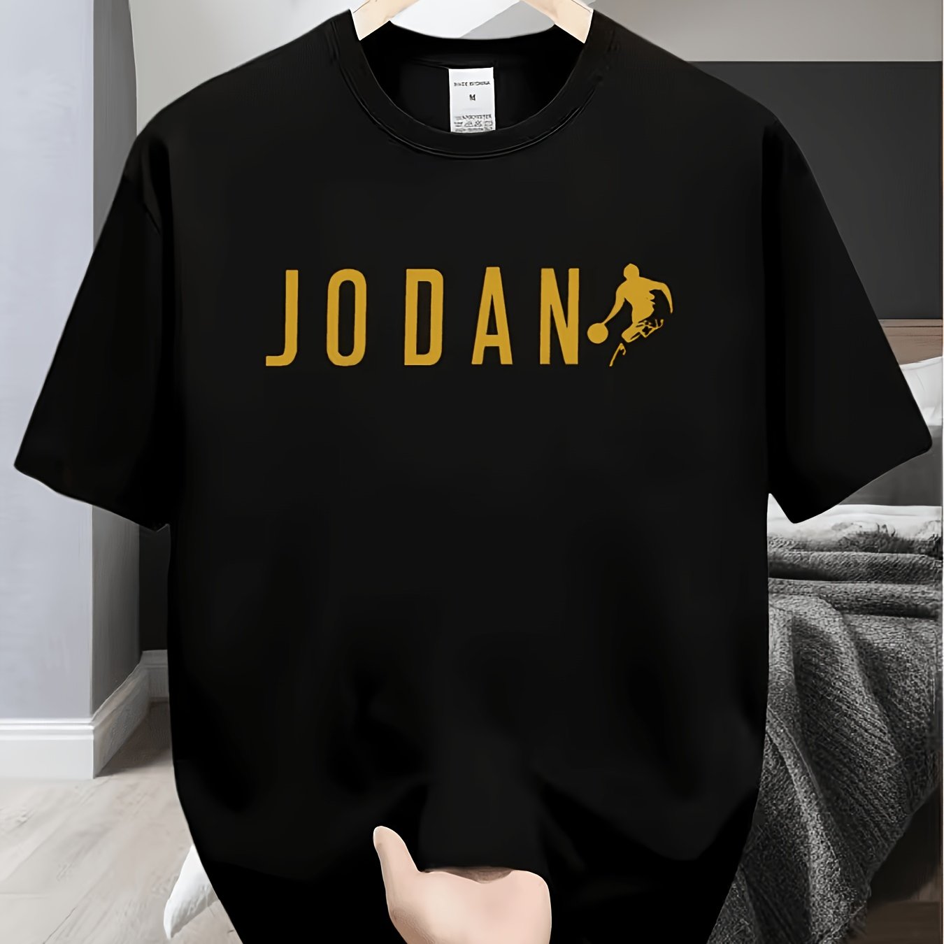 TEMU Men's Golden Printed T-shirt - Dynamic Basketball Style, Soft And Breathable, 100%, Design, Crew Neck Short Sleeve Summer Tee, Casual Sporty Top
