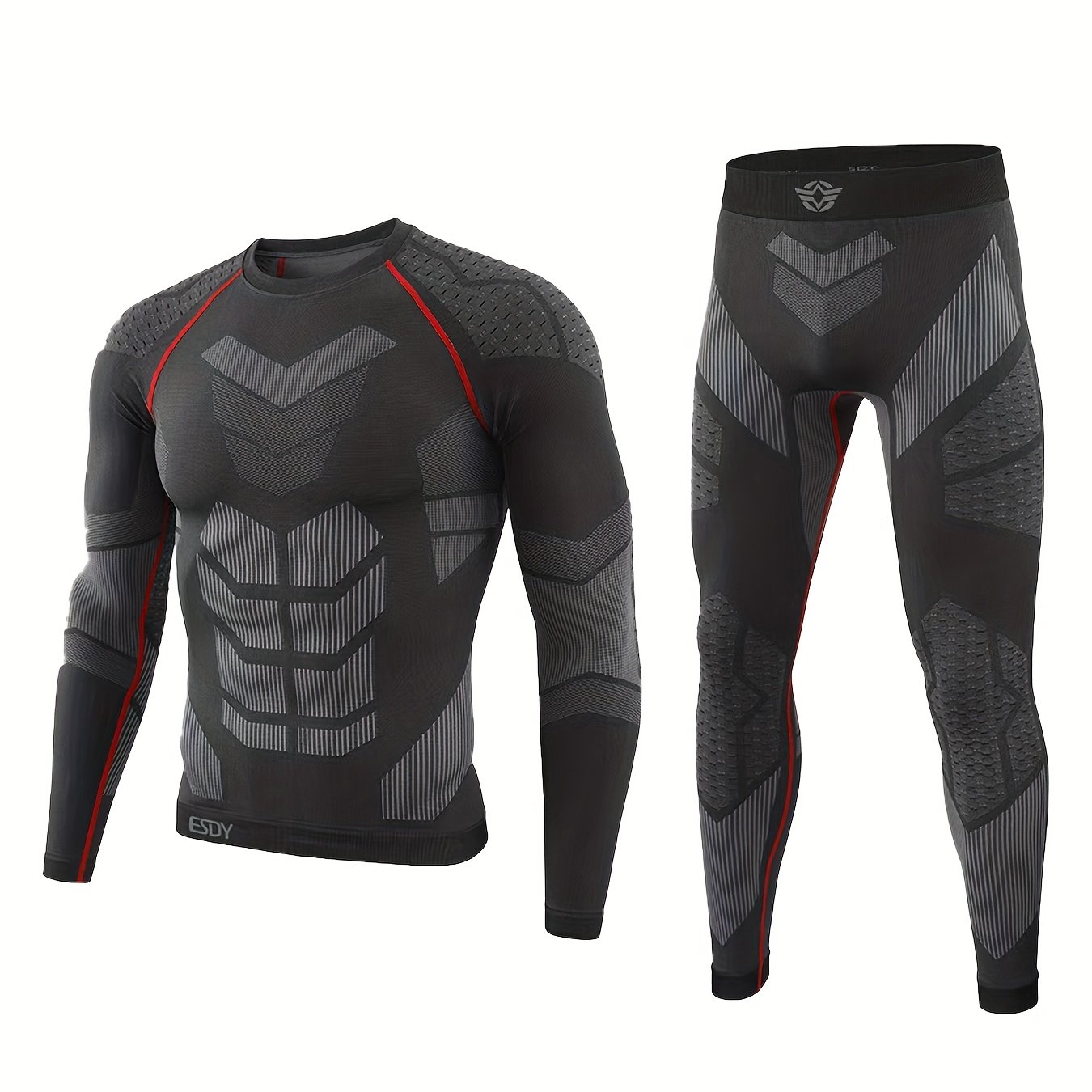 Image of Men' Thermal Underwear Set, Slim-fit High-elasticity Compression Sportswear, Autumn/winter Thermal And Cold-proof Set, Suitable For Outdoor Sports Training, Yoga, Hiking, Hunting, And Skiing