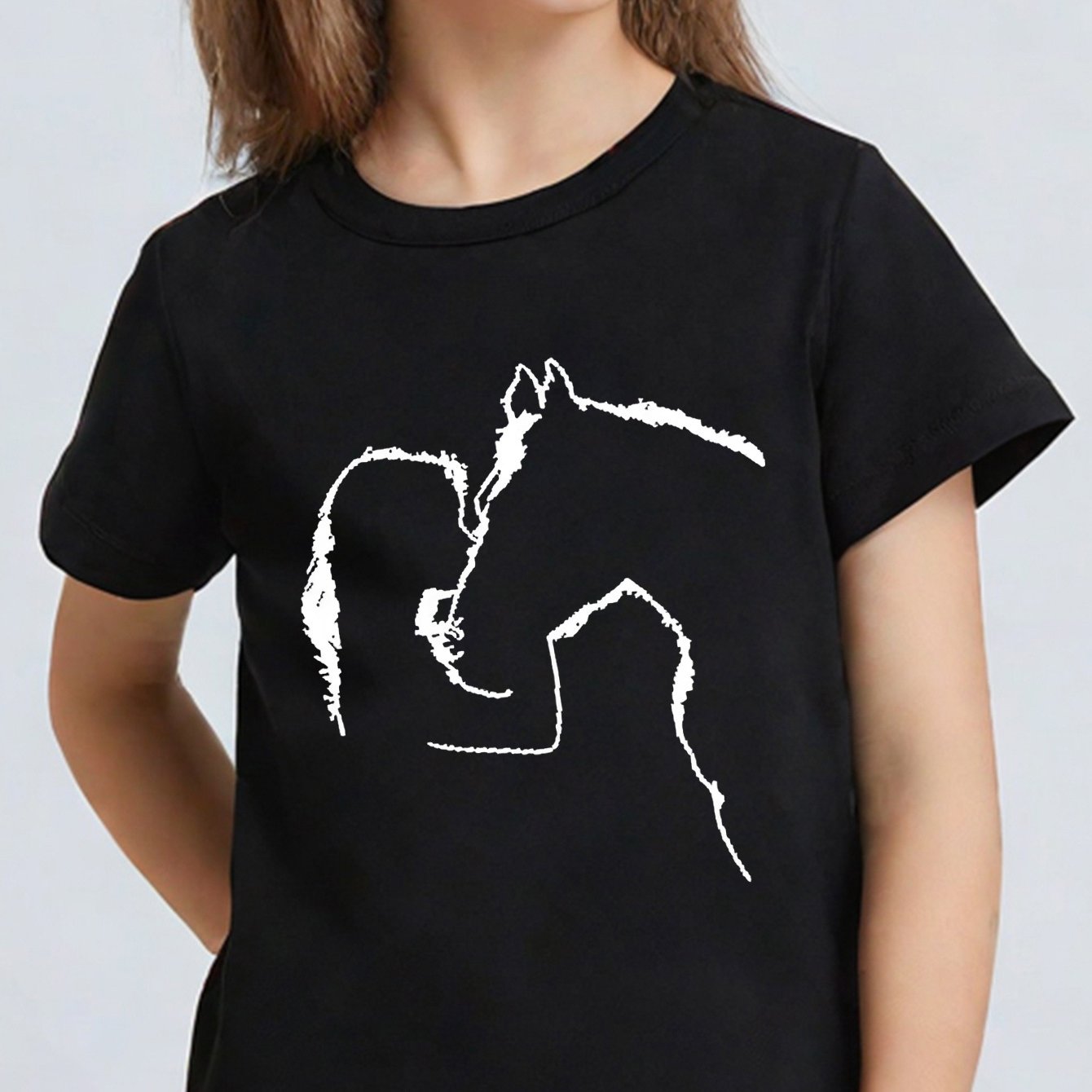 Image of Girl's 95% Cotton Printed Round Neck T-shirt, Casual Sportswear Top