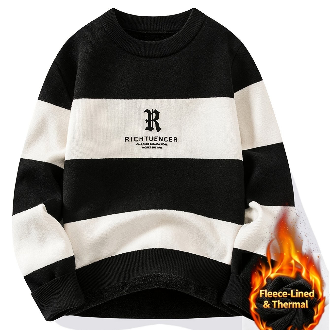 TEMU Pull Homme Automne/Hiver Nouveau Pull Rayé Épaissi et Chaud Amincissant Pull Pull de Base à Col Rond Contrastant de Couleurs