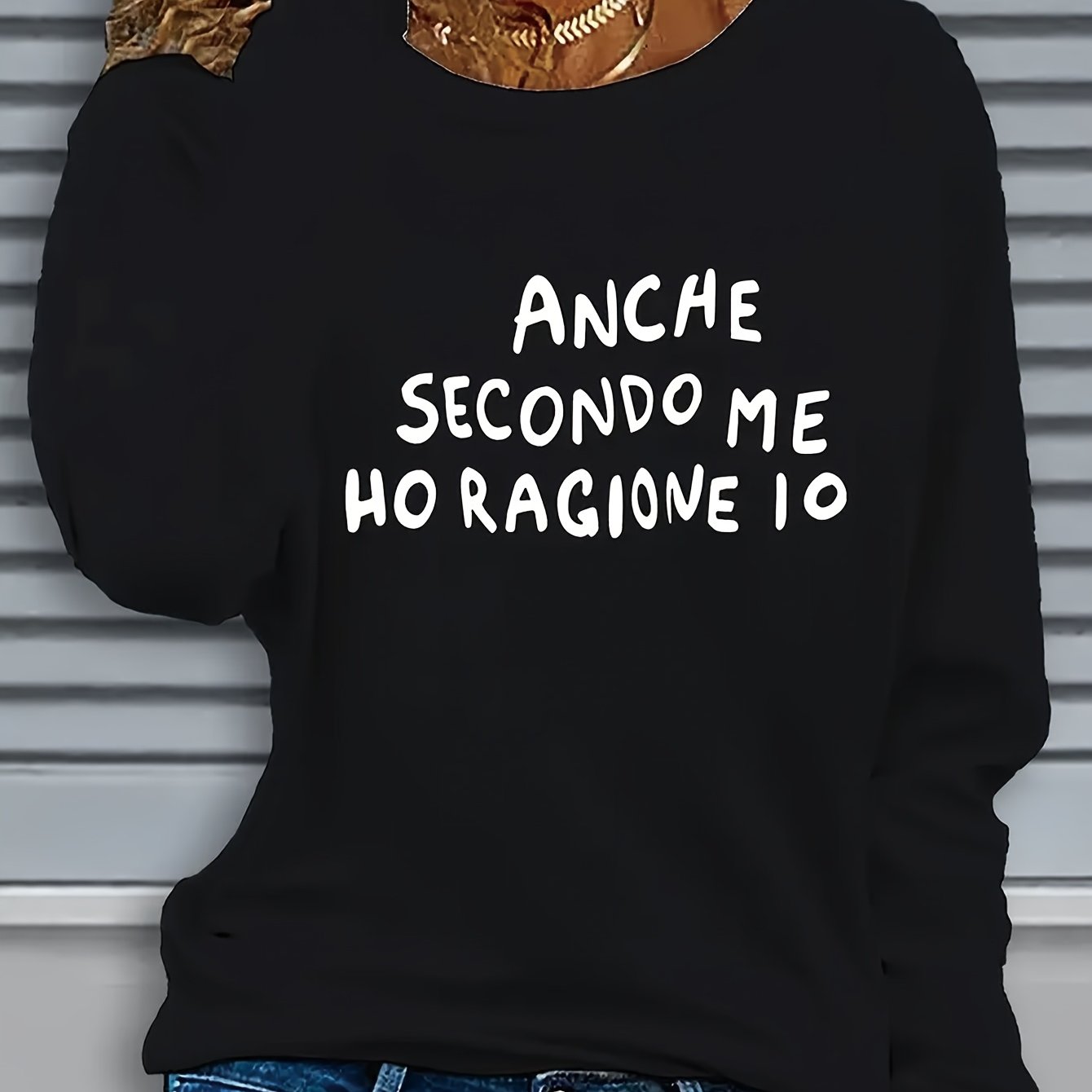 TEMU T-shirt da donna casual a maniche lunghe con stampa e - Motivo , vestibilit� regular, lavabile in lavatrice, top -inverno, maglietta a maniche