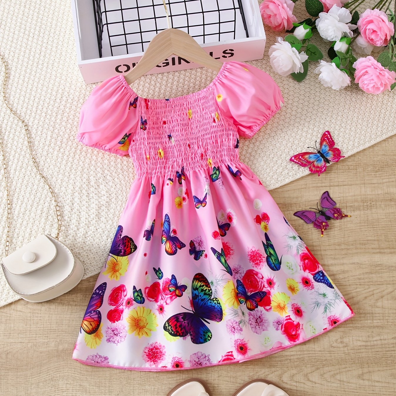 Girls' Dress Floral Ruffle Short Sleeve Dress