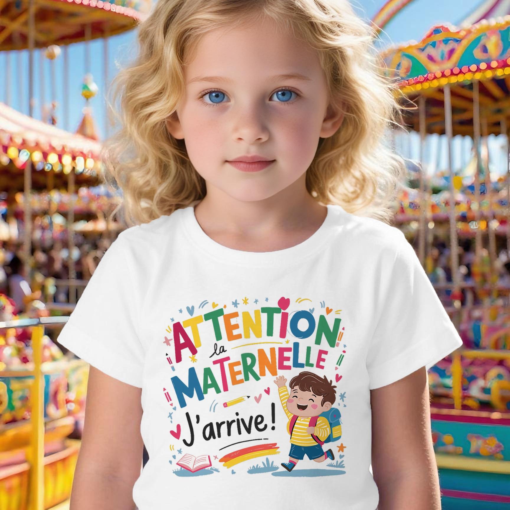 TEMU T-shirt pour Filles de 3 à 13 Ans - d'École Maternelle - d'Inspiration Française "Attention Maternelle !" & Anglais, Imprimé Enseignant &
