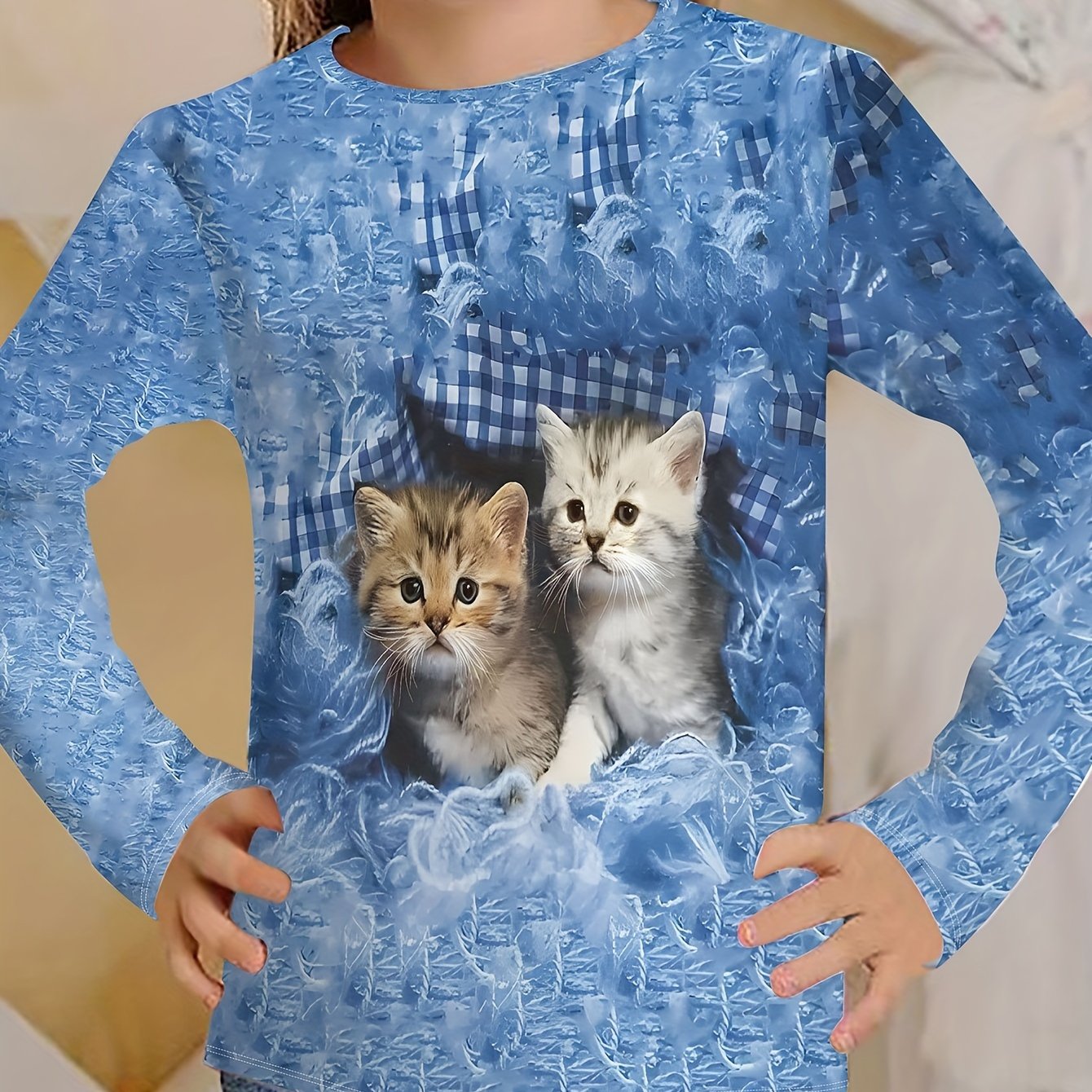 Image of Girls Autumn Long Sleeve T-shirt Round Neck Animal Print T-shirt
