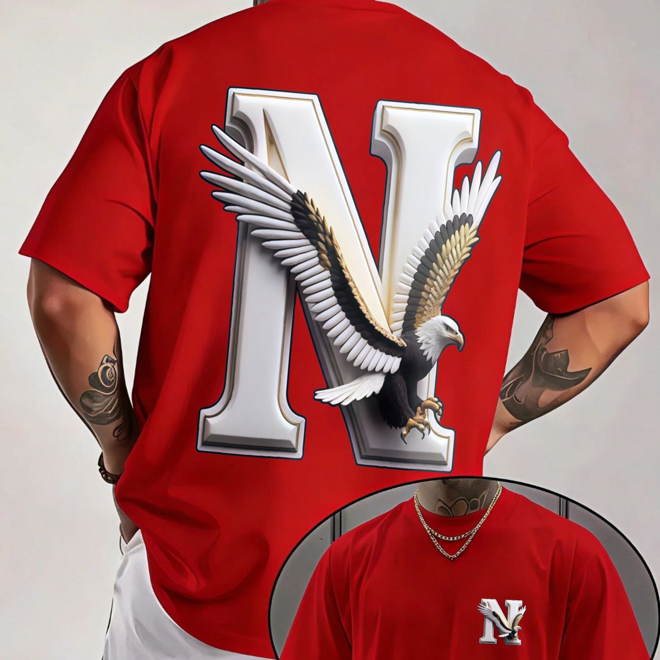TEMU Mens T-shirt Eagle And Letter N Design Casual Streetwear Summer Wear