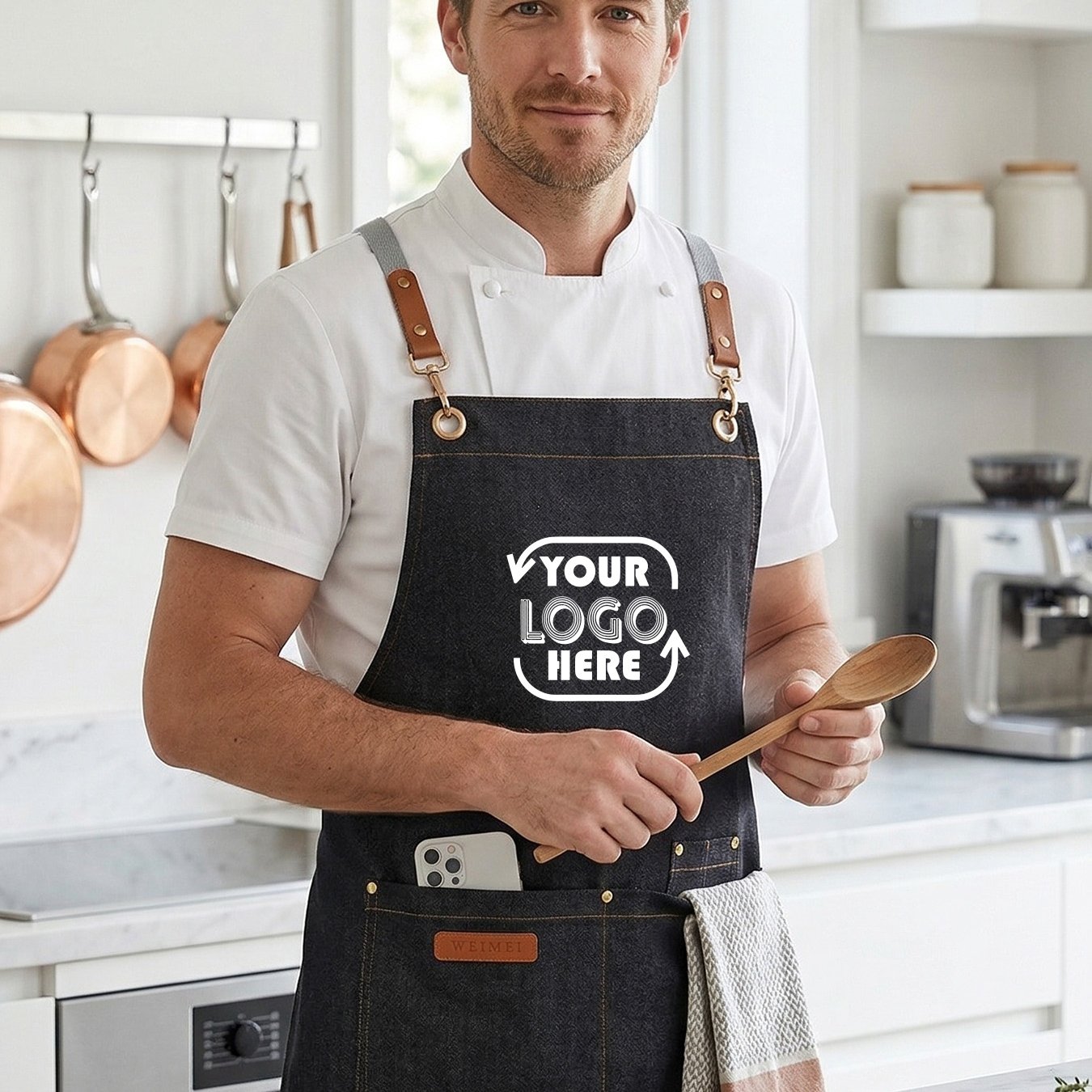 TEMU Men's Heavy Duty Personalized Bbq Apron With Custom Logo/text/photo Printing - Thick Suitable For Grilling, Gardening & Professional Kitchen Use
