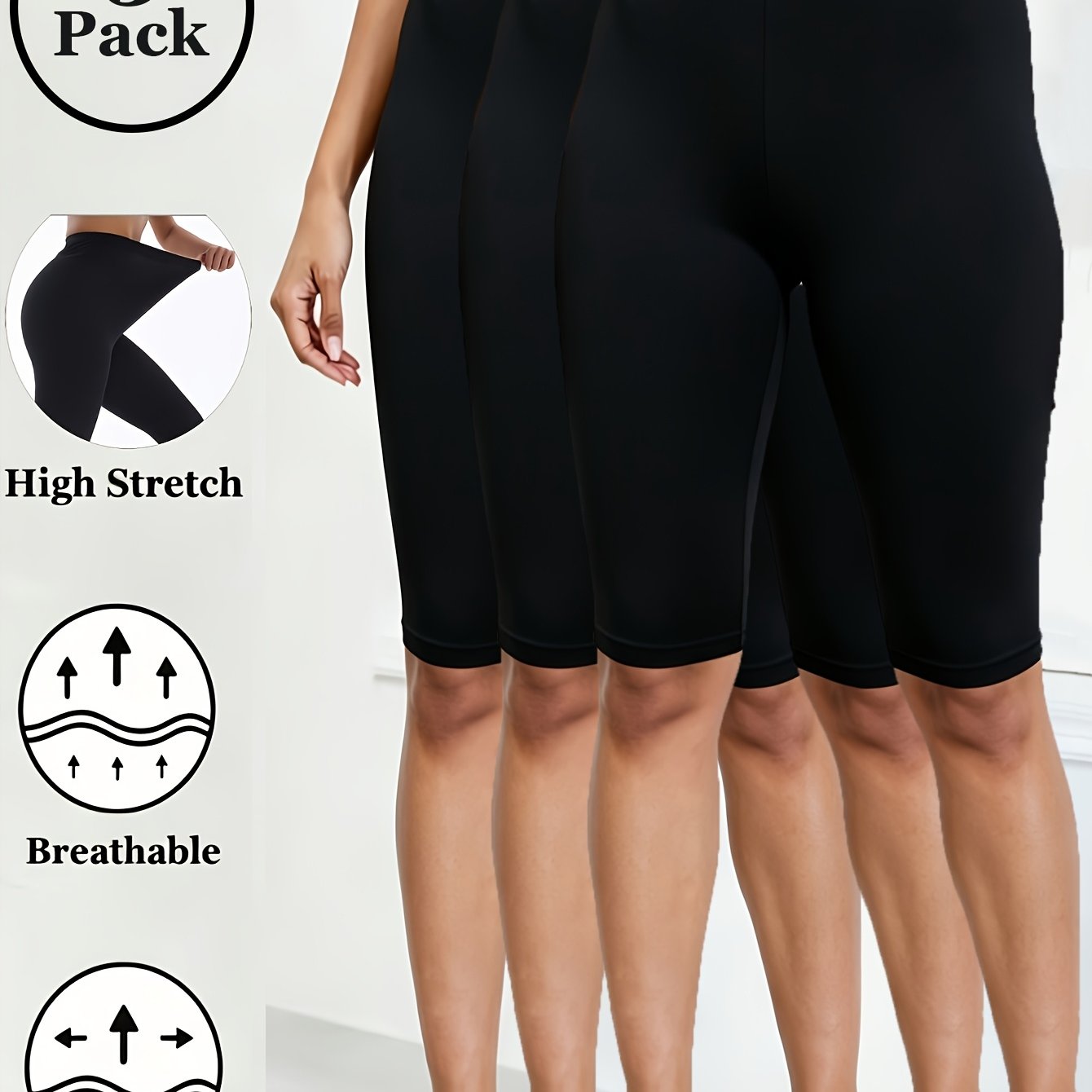 3-Pack Ženske Poletne Enobarvne Petkotne Pajkice, Eleganten Modni Dizajn Visoka Elastičnost Super Mehka Zračna Lahka Tkanina Popolna za Zunanj