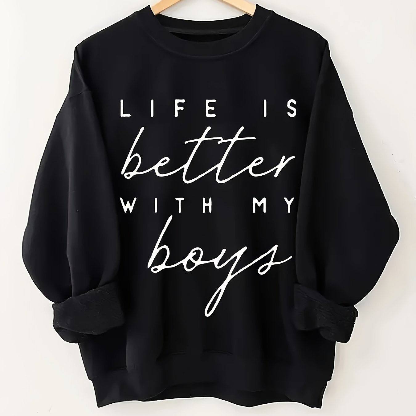 TEMU Letter Print Crew Neck Sweatshirt - Women's Loose Sweatshirt