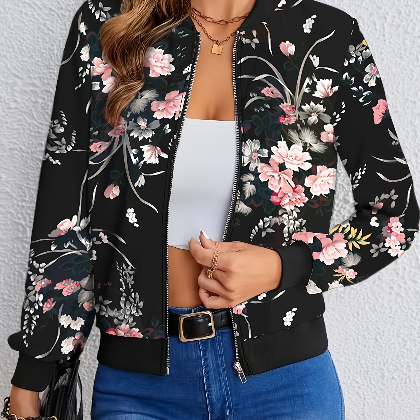 TEMU Giacca da donna - Capospalla con cerniera e motivo geometrico con da baseball, adatta per e formali in e - WT005, Capospalla primaverile, Stile