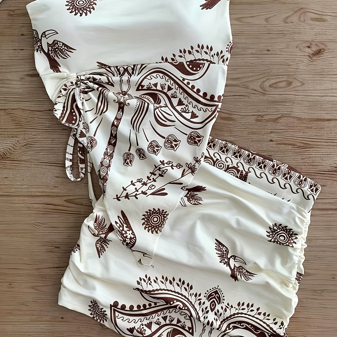 TEMU Women's Casual Elegant Set Sexy Off-shoulder Printed Bandeau Short Crop Top Bohemian Style Tight Short Hip-hugging Skirt Skirt Two-piece Set
