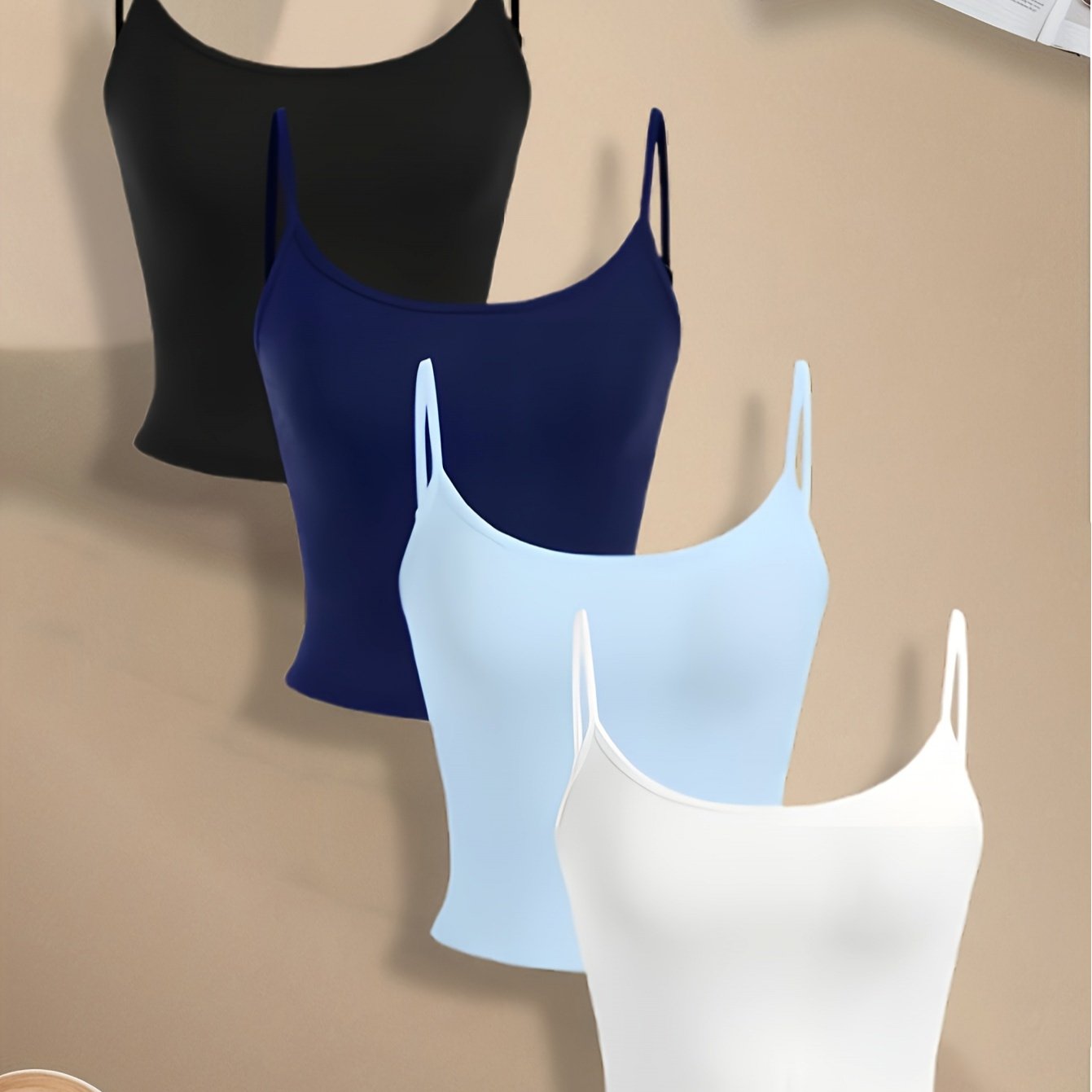 4pcs Set Camisole Solid Color Top Fashionable Cool Summer Sexy Small Design Navel Shoulder (adjustable Length)