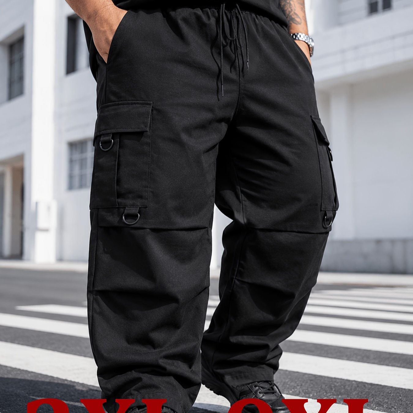 TEMU Plus-size Men's Multi-pocket Cargo Pants, Casual Loose-, Suitable For Daily Commuting, Fitness, Outdoor Activities, Hiking, And Streetwear, Plus