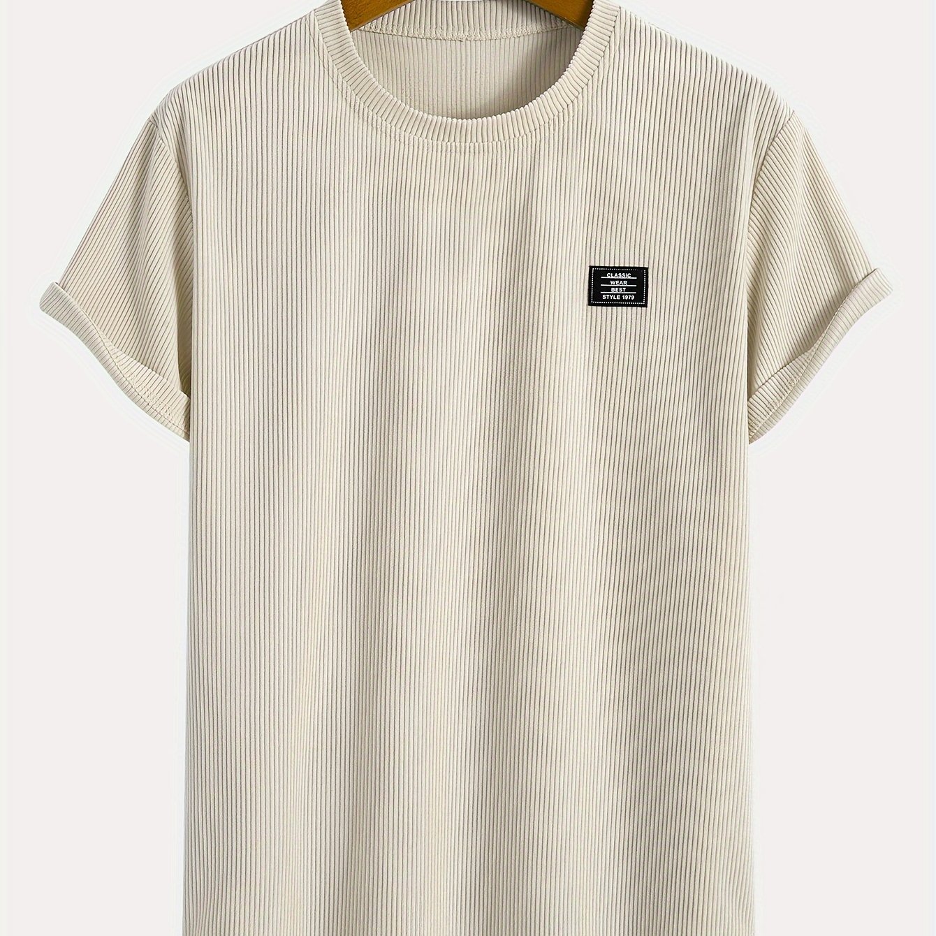 Men's Fashion Individual Corduroy Texture Material Chest Black Woven Label Suitable For Daily Casual Fashion Easy All-match Outdoor Commuting Vacation Summer New Short Sleeve T-shirt