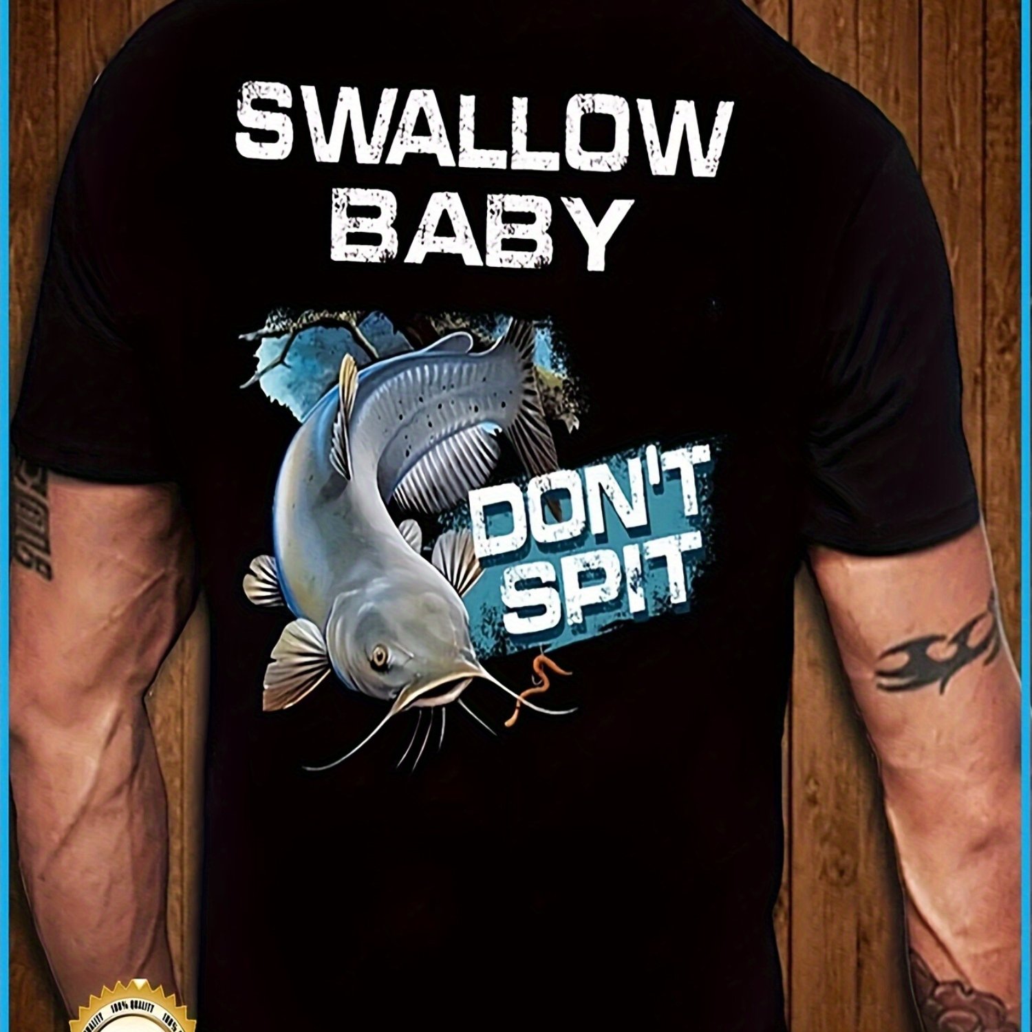 TEMU Funny Catfish Fishing T-shirt - Swallow Baby Fishing Don't Spit T-shirt_1