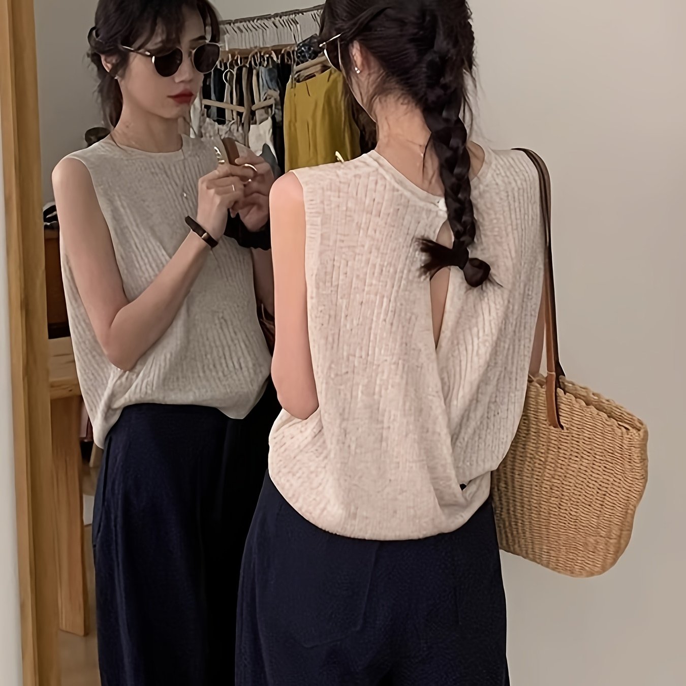 E-shop Damenweste aus Eisfasergewebe im koreanischen Stil, dünner neuer Sommerstil mit Spaghettiträgern, lockere Passform als Oberbekleidung, kleine