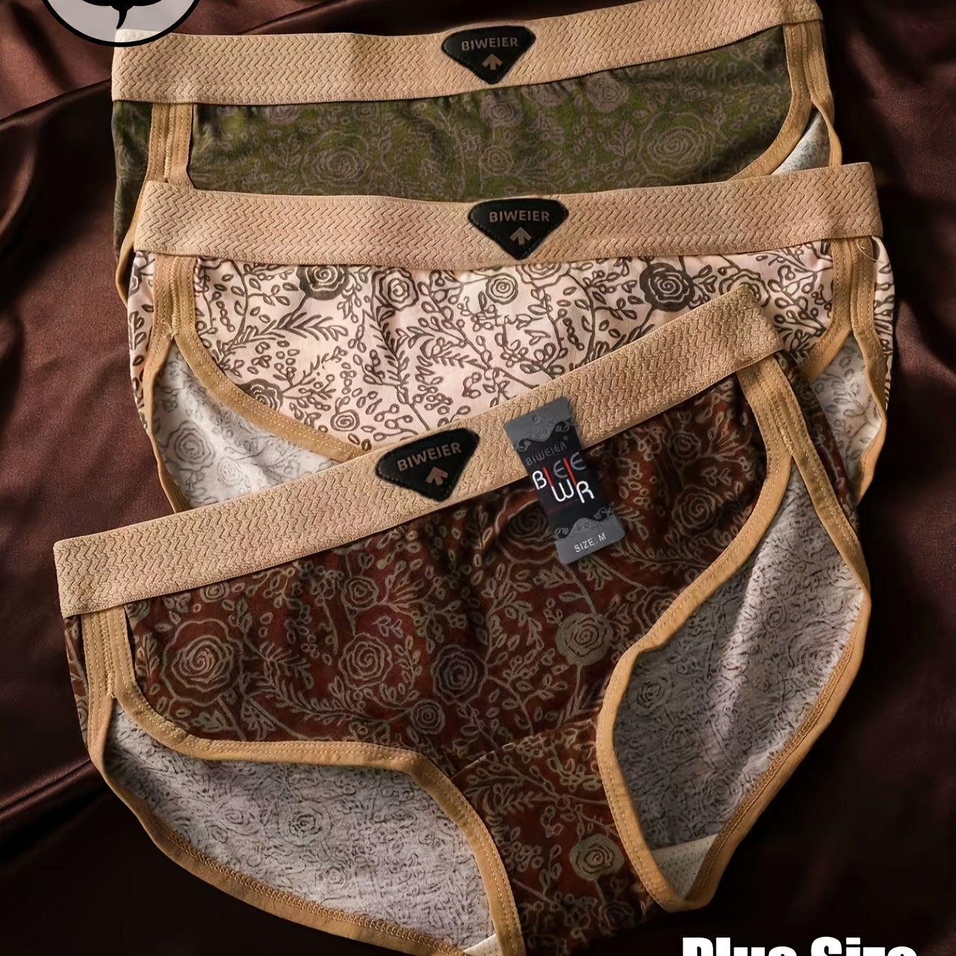 Image of 3pcs Biweier Women's Retro Printed Cotton Briefs, High-end And Light Luxury, Soft And Comfortable, Fashionable Underpants, Suitable For Women's Casual Sports And Home Commuting, Valentine's Day Gift
