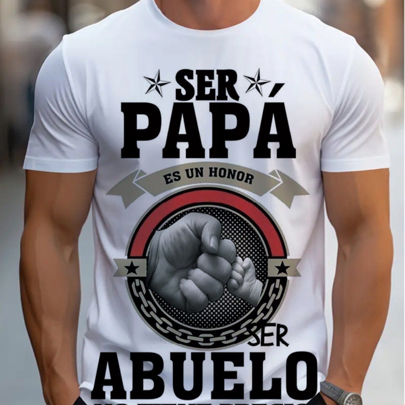 TEMU Camiseta Casual para Hombre - Estampado con Texto en Español "Ser Padre es un Honor, Ser ", Ajuste Regular Blanca de Cuello , Diseño de y