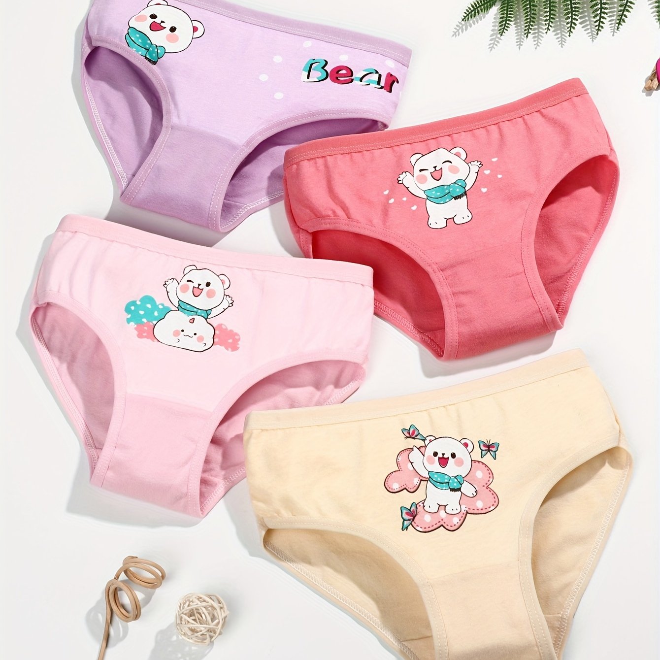 4pcs/pc Girl Triangle Underwear Cute Bear Print Pattern Girls Underwear