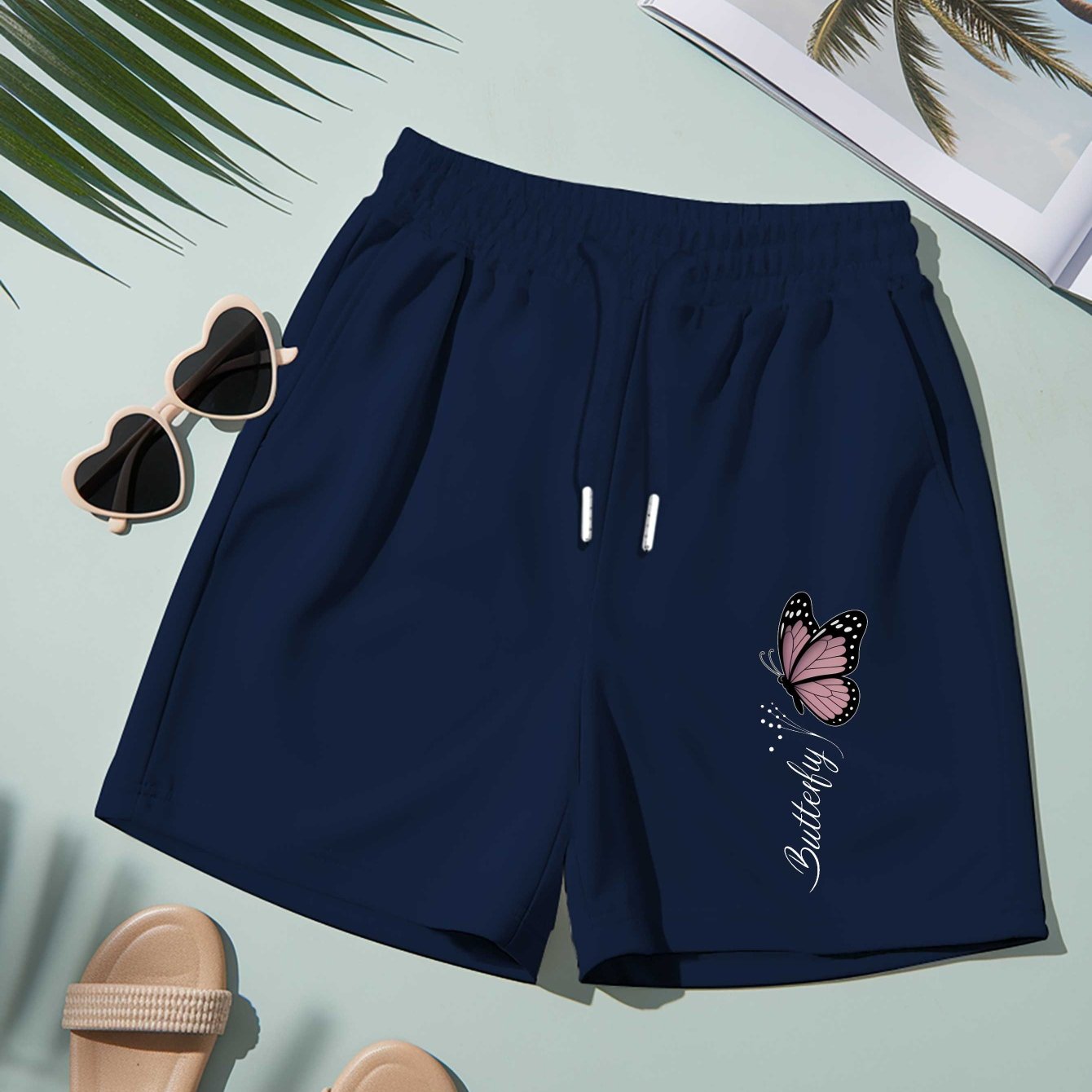 TEMU Plus Size, Women's Large-size Plush Beach Shorts With & Letter 't' Print - Summer Casual Mid-length Swim-suitable S Shorts, Soft Exterior Layer