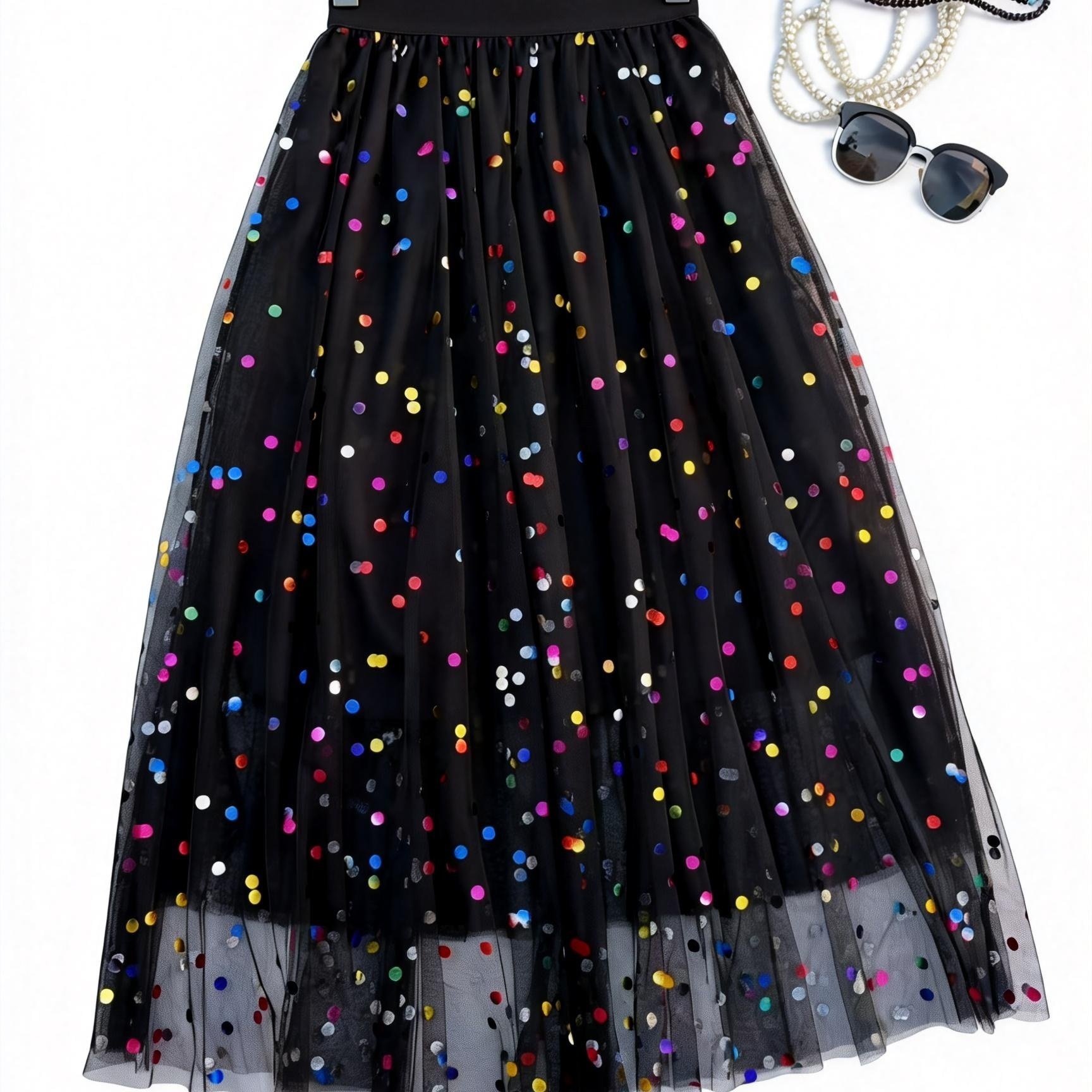 Image of Women's Elegant Gorgeous Colorful Mesh Half-skirt, Fashionable Casual Party Gauze Skirt Dress