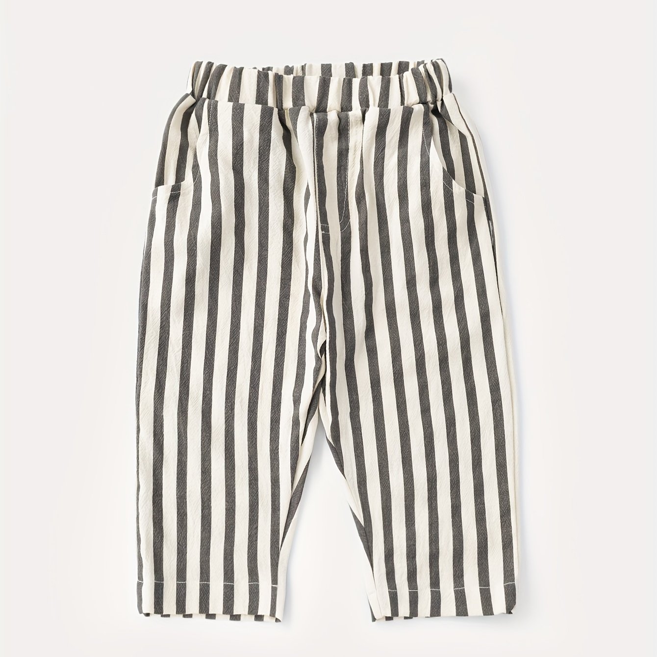 Image of Baby Boys And Girls Spring And Autumn Pocket Trousers Striped Letter Casual Wear Bottoms, For Outdoor