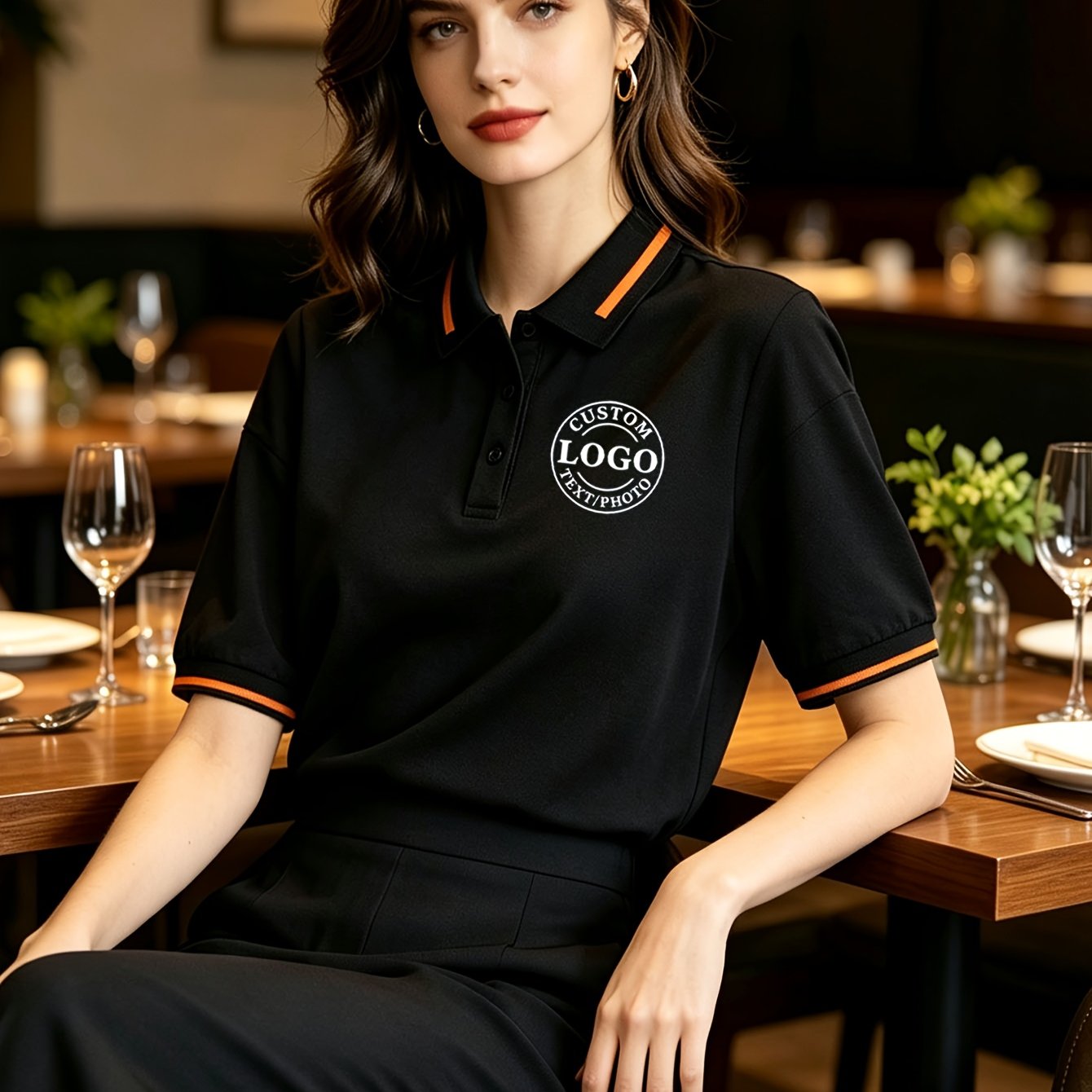 TEMU Men' & Women' Personalized Custom Shirt - Custom Logo/emblem/logo Short-sleeve Workwear With Self- Front Chest Design, Collar, Machine Washable