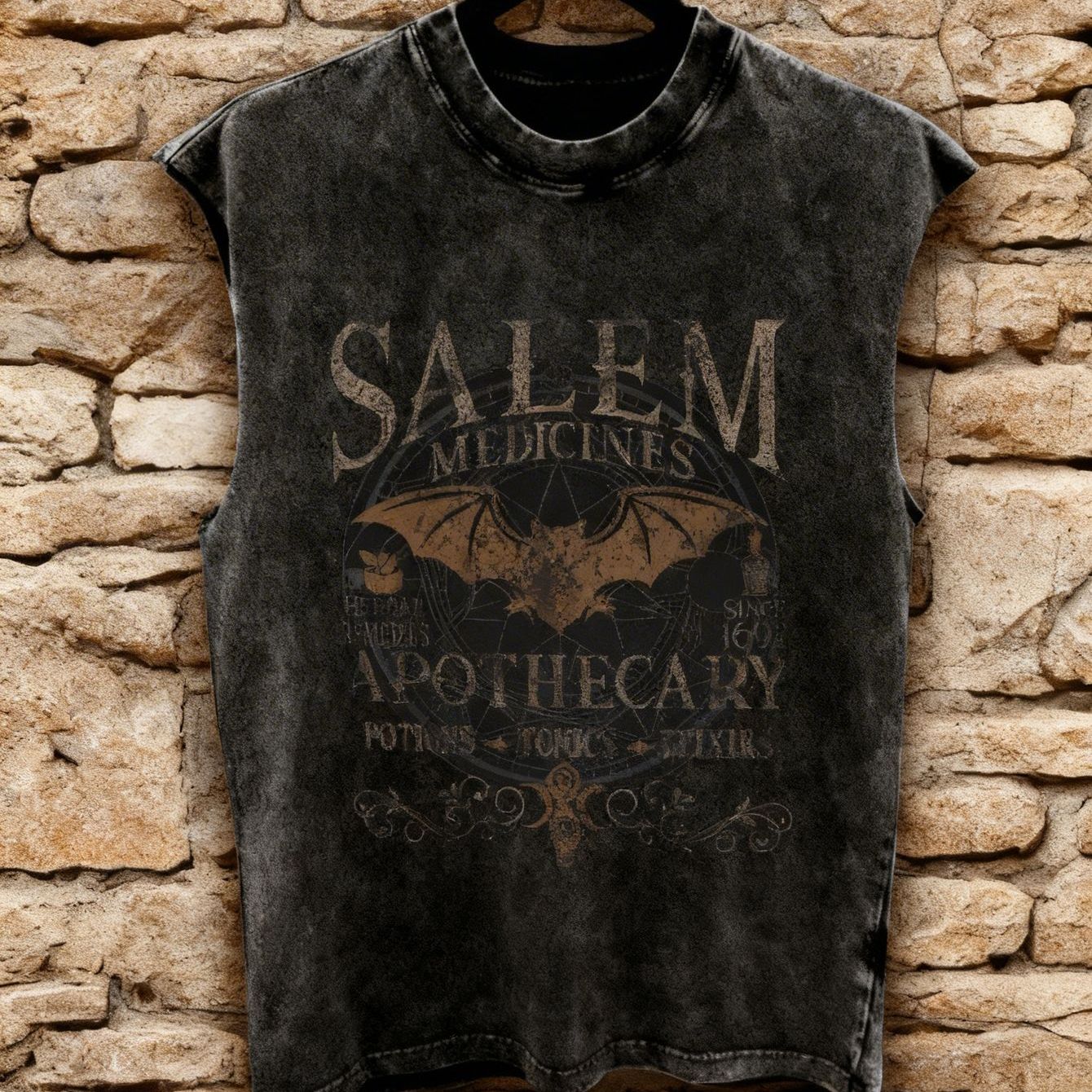 TEMU Dark Printed Pattern Featuring A Skull, Snake, And Rose; A Vintage Washed Vest With -sided Sleeveless Design, Ideal For Outdoor Activities And