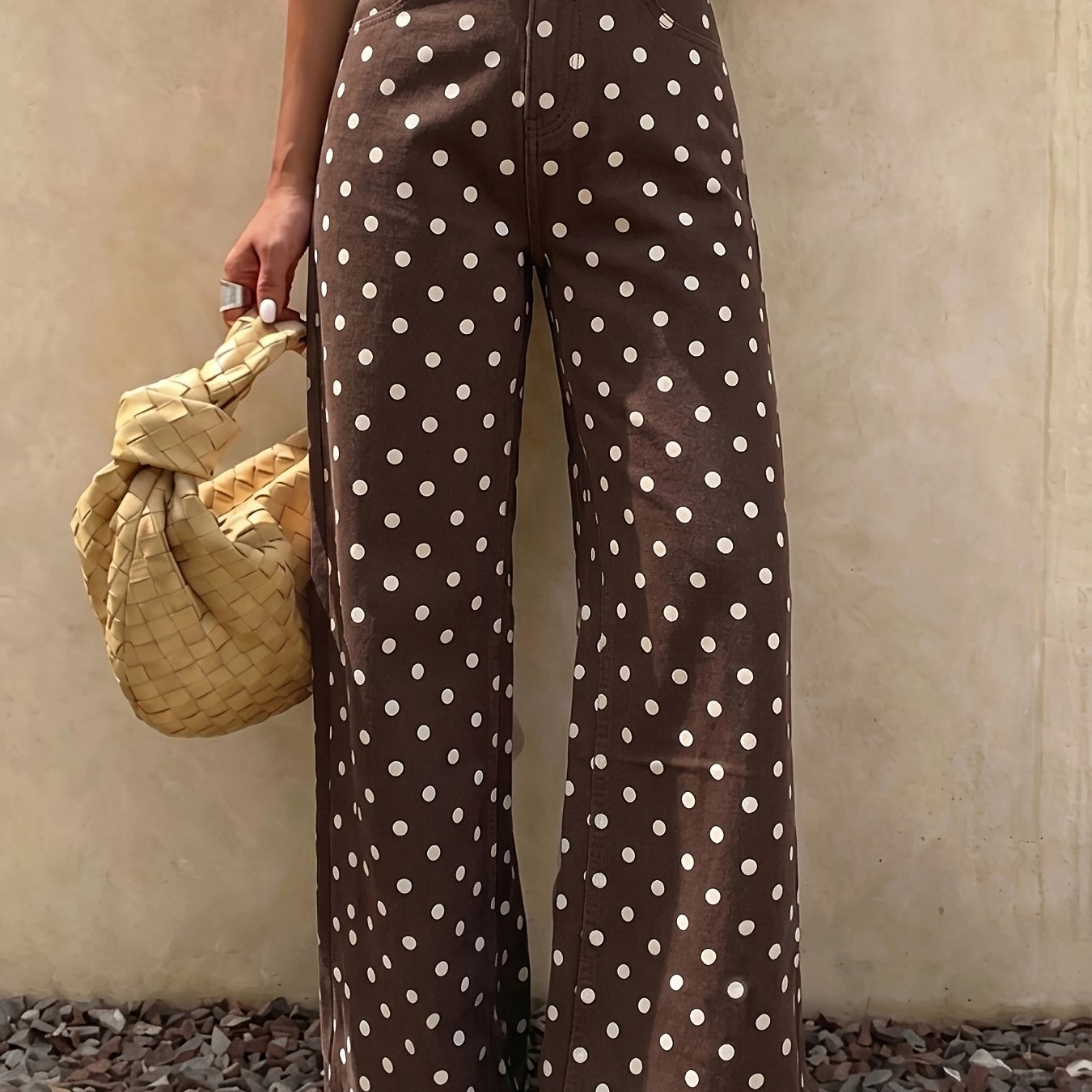 TEMU INS Mode Recommandé, Pantalon Long Droit en Denim Stretch Imprimé à Color-Block Atmosphérique , Tenue Rétro Décontractée Style Streetwear, Idéal