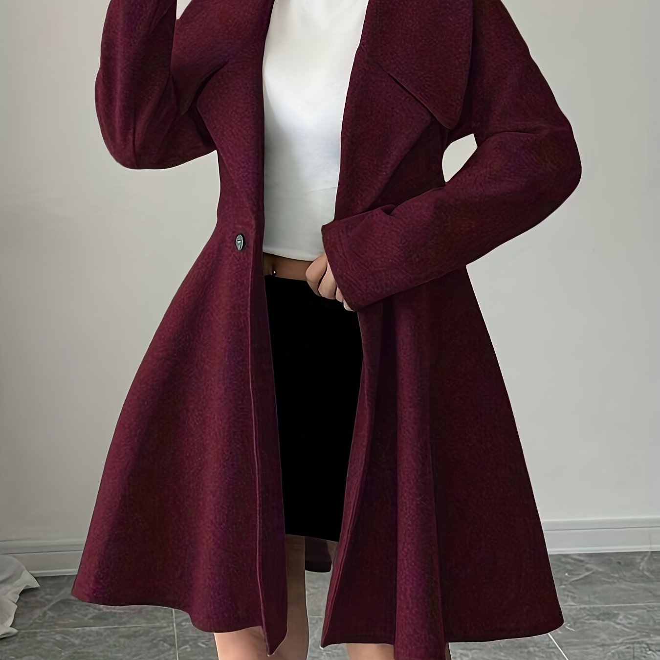 TEMU Women's Casual Solid Double-breasted Waist-cinching Coat, Fall Winter Women's Long Jacket
