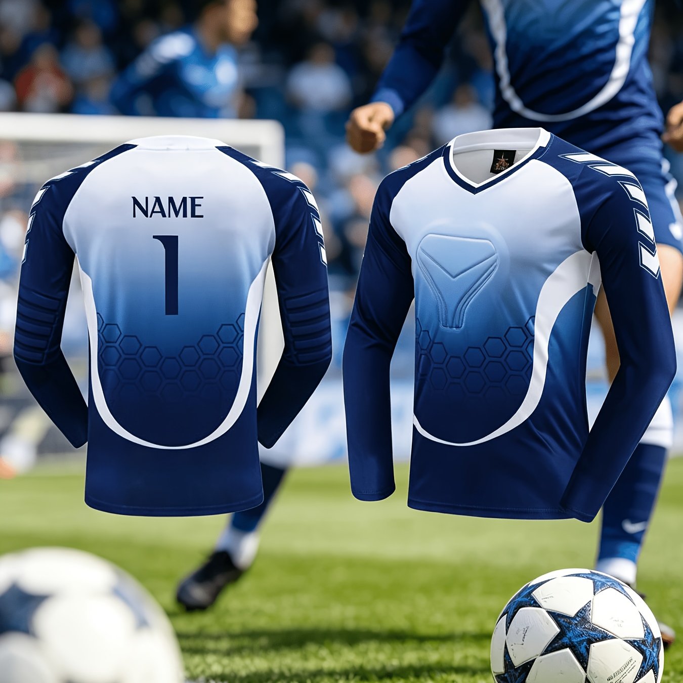 TEMU Maglia da portiere con e numero adatta per allenamento - T-shirt traspirante a maniche lunghe con e targa fai da te per calciatori, uniformi