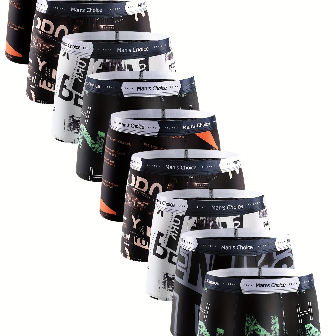 TEMU Stylish Multi-color Series - 10 Pcs Men's Letter Print Trendy Boxer Briefs - Comfy & Underwear Set