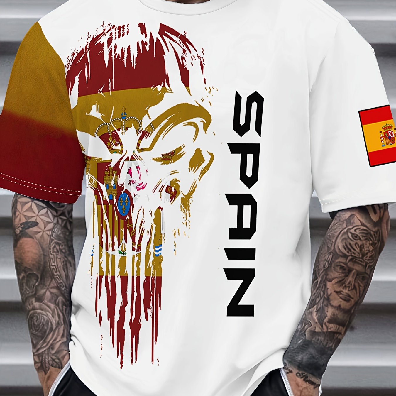 TEMU Camiseta de Hombre Talla Grande con Estampado 3D y Diseño de Española - Top Casual de Cuello con un Impresionante Diseño '', para Uso Diario y