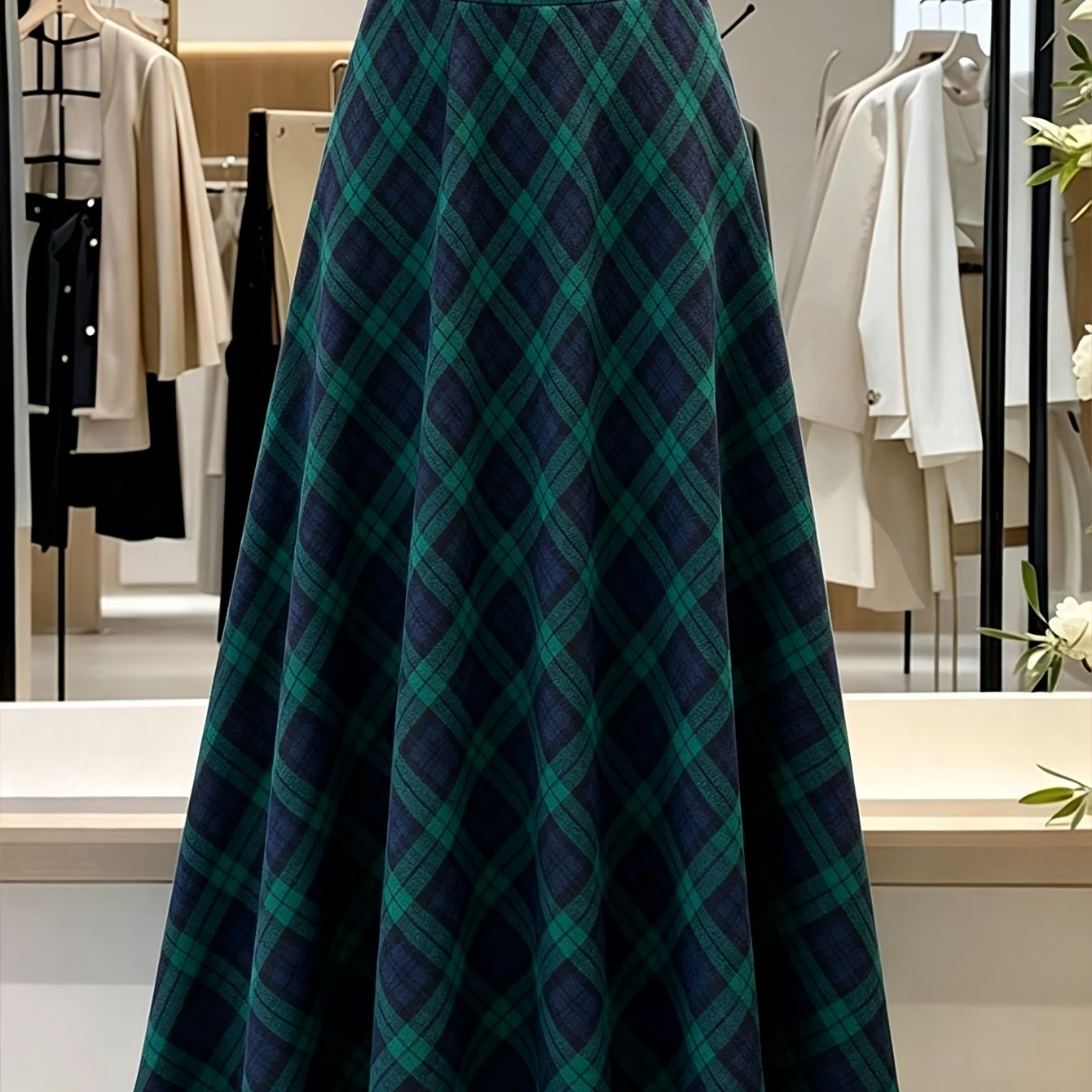 TEMU Vintage Elegant Women's Skirt, Plaid Pattern, , Suitable For Commuting, Vacation, And Festivals, Plaid Skirt, Women's Plaid Skirt, Flared Skirt,