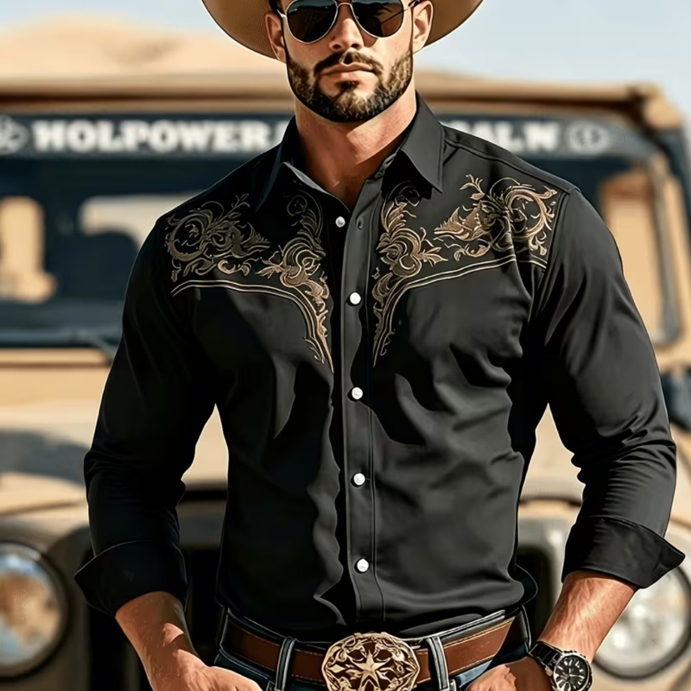 TEMU Men's Western Cowboy Long Sleeve Shirt