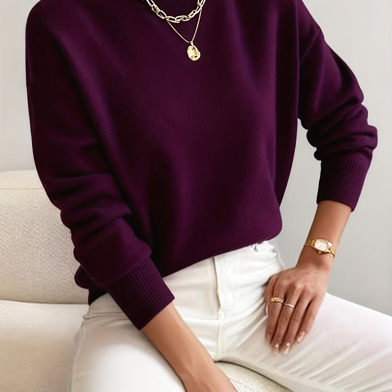 E-shop Neuer Damen High-Neck Pullover, Unifarben, Einfach und Stilvoll, Vielseitiges und schmeichelhaftes Damenoberteil
